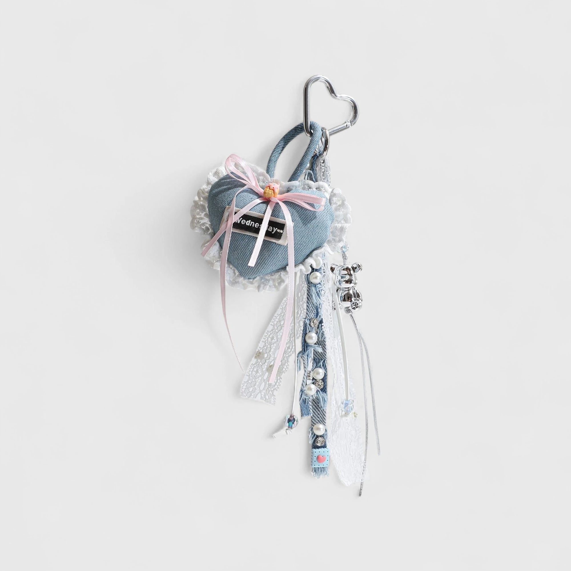 Lace-Denim Heart Bag Charm