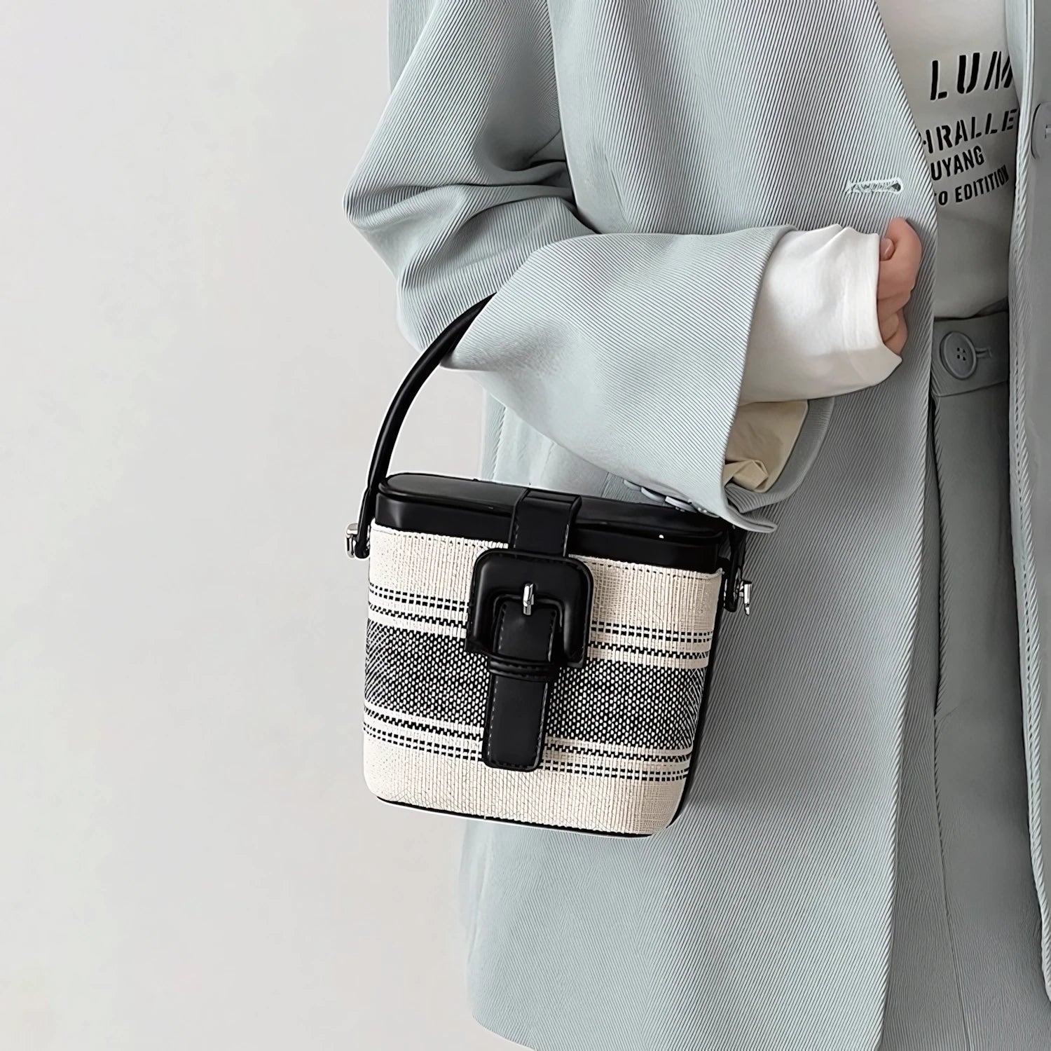Fair Isle Stillness – Vintage Striped Bucket Bag