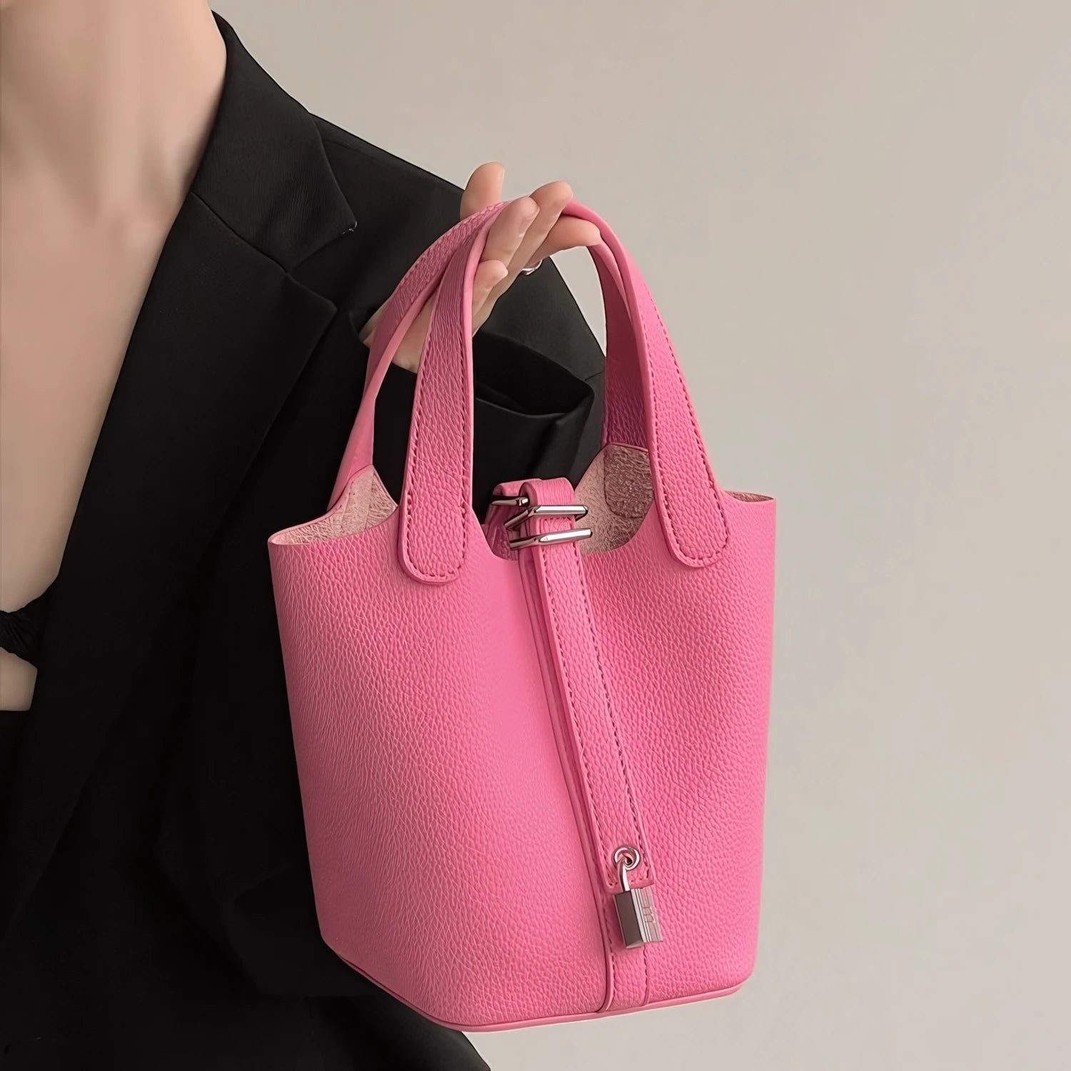Soft Power in a Handle - Luxe Litchi Bucket Bag