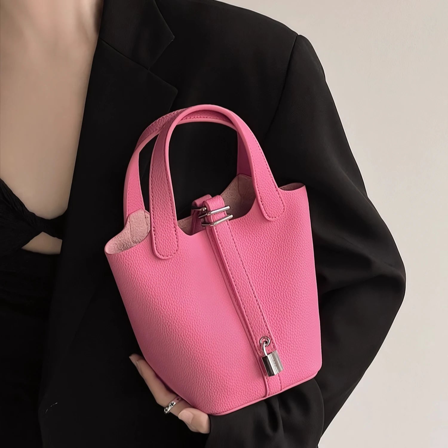 Soft Power in a Handle - Luxe Litchi Bucket Bag