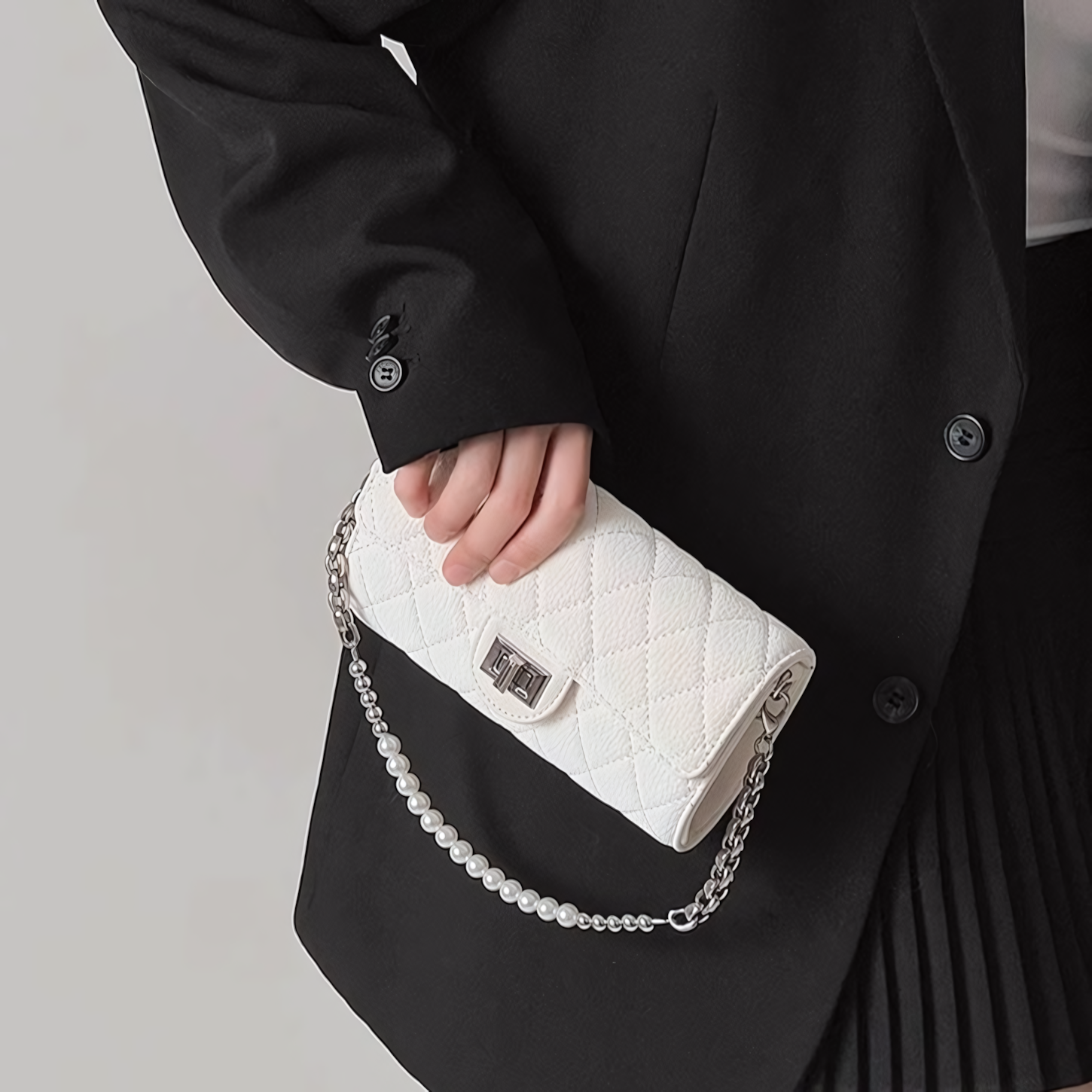 Pearl Whimsy – Quilted Soft Leather Chain Bag