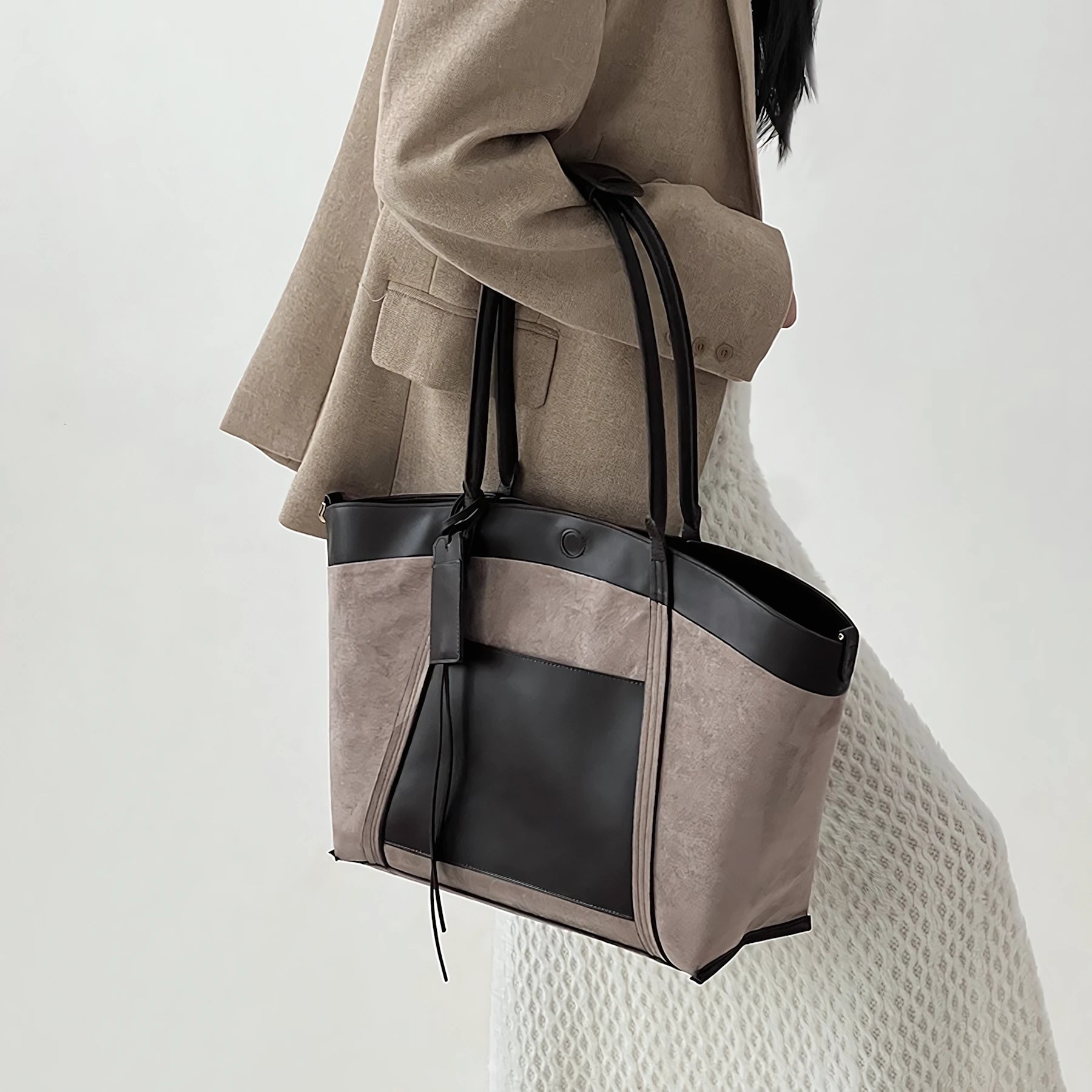 Art Weekend - Large Suede & Leather Panel Tote
