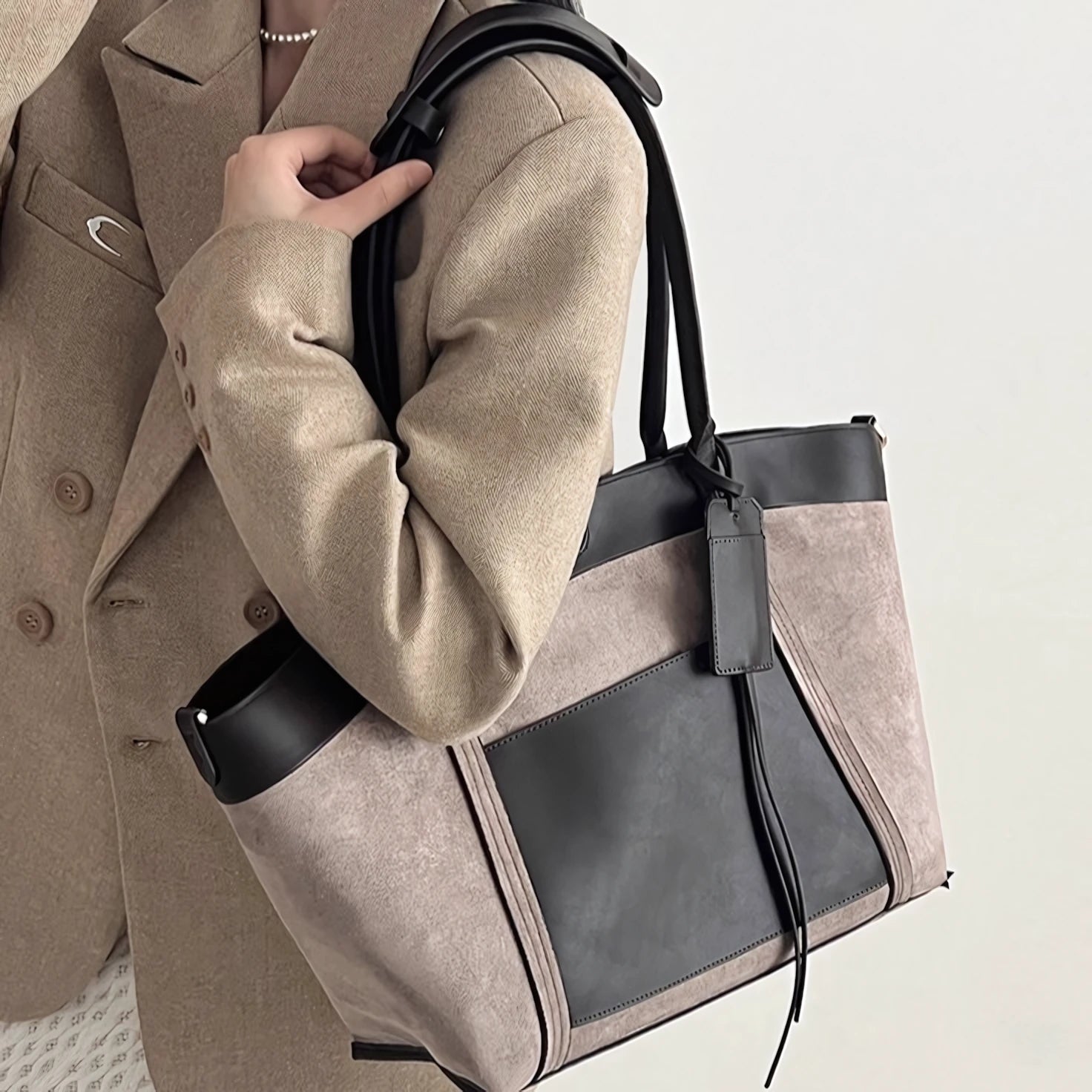 Art Weekend - Large Suede & Leather Panel Tote
