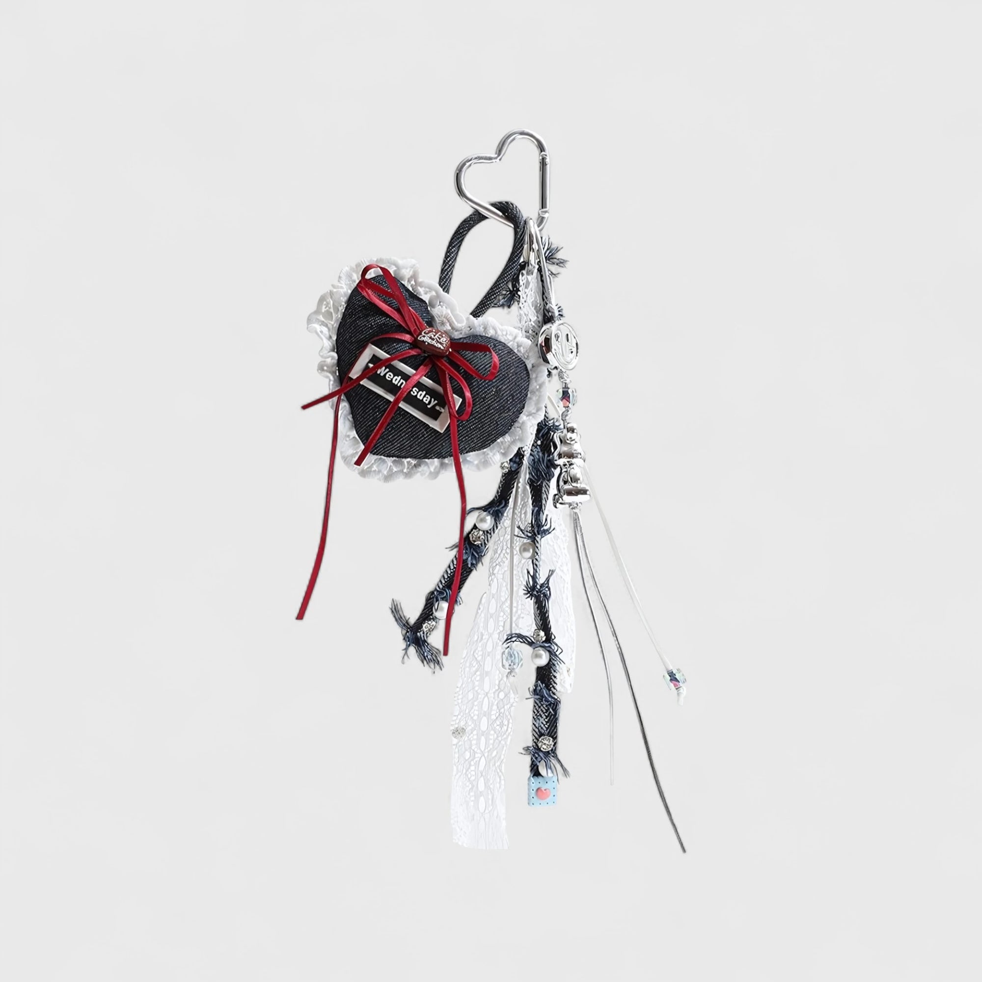 Lace-Denim Heart Bag Charm
