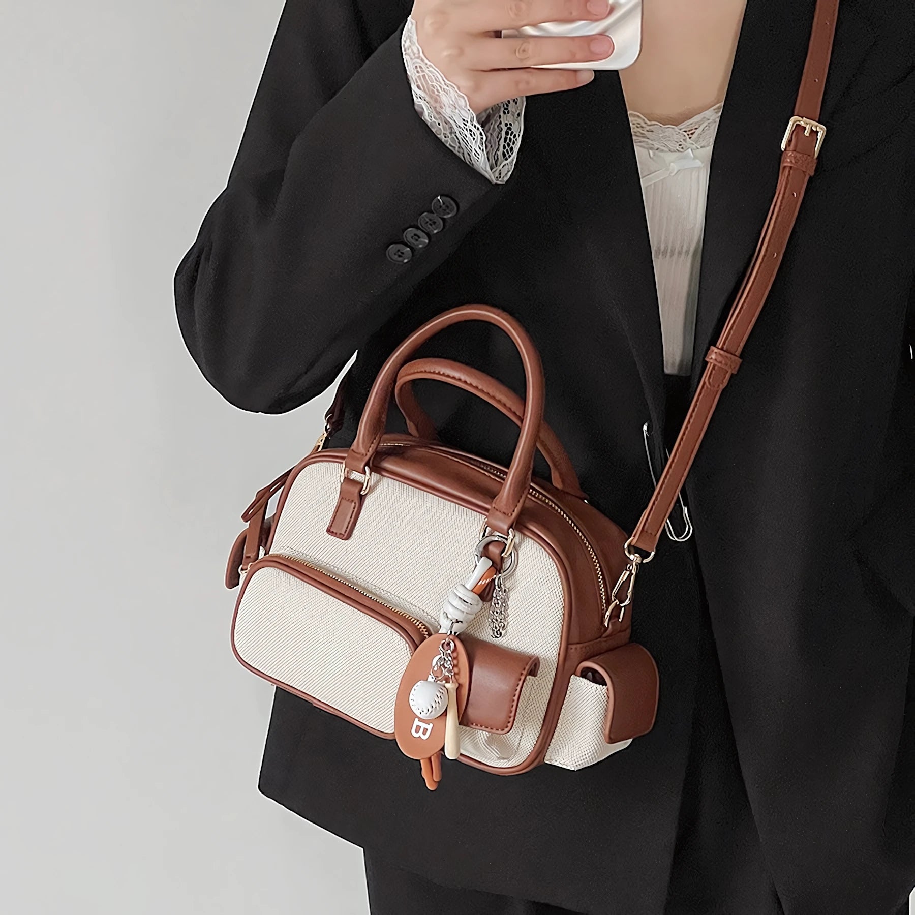 Cream Cookie Boston Bag