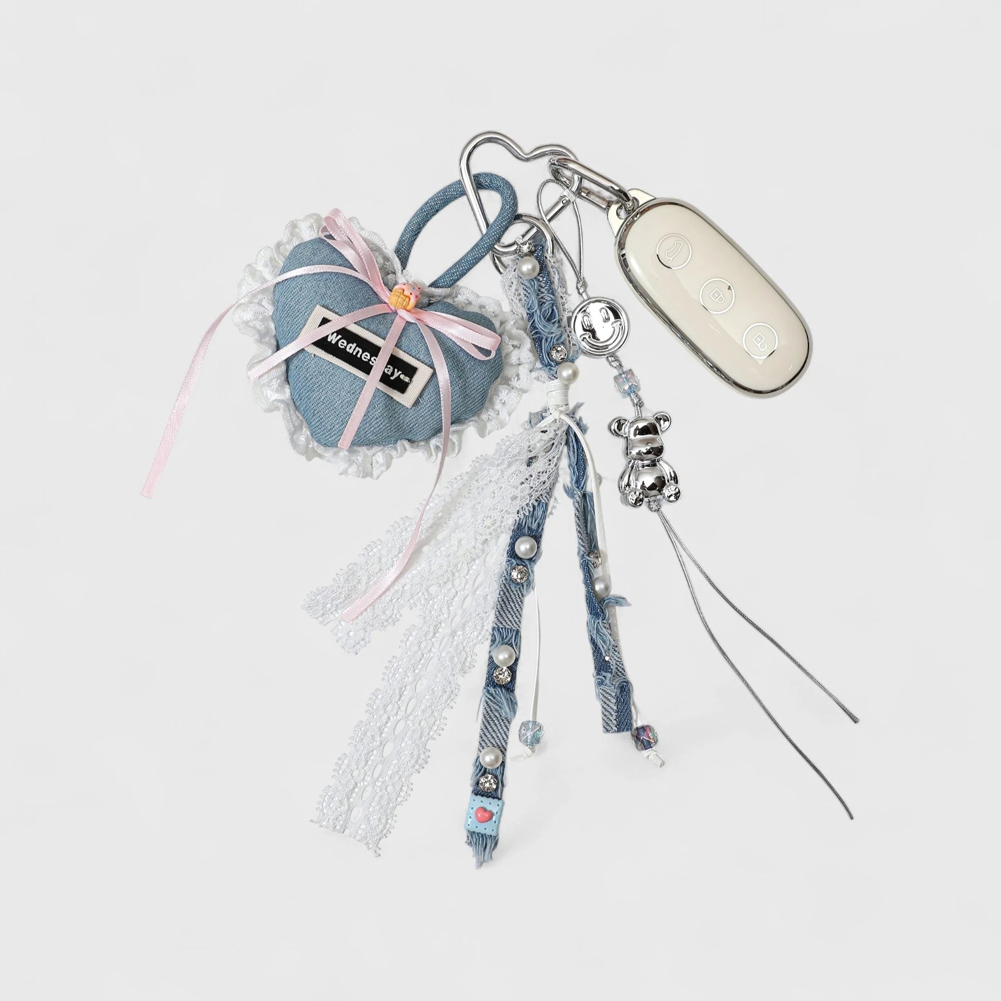 Lace-Denim Heart Bag Charm