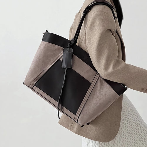 Art Weekend - Large Suede & Leather Panel Tote