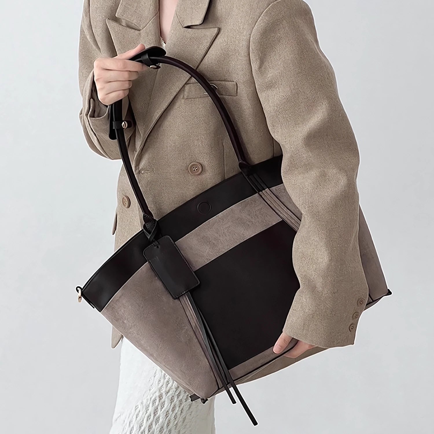 Art Weekend - Large Suede & Leather Panel Tote