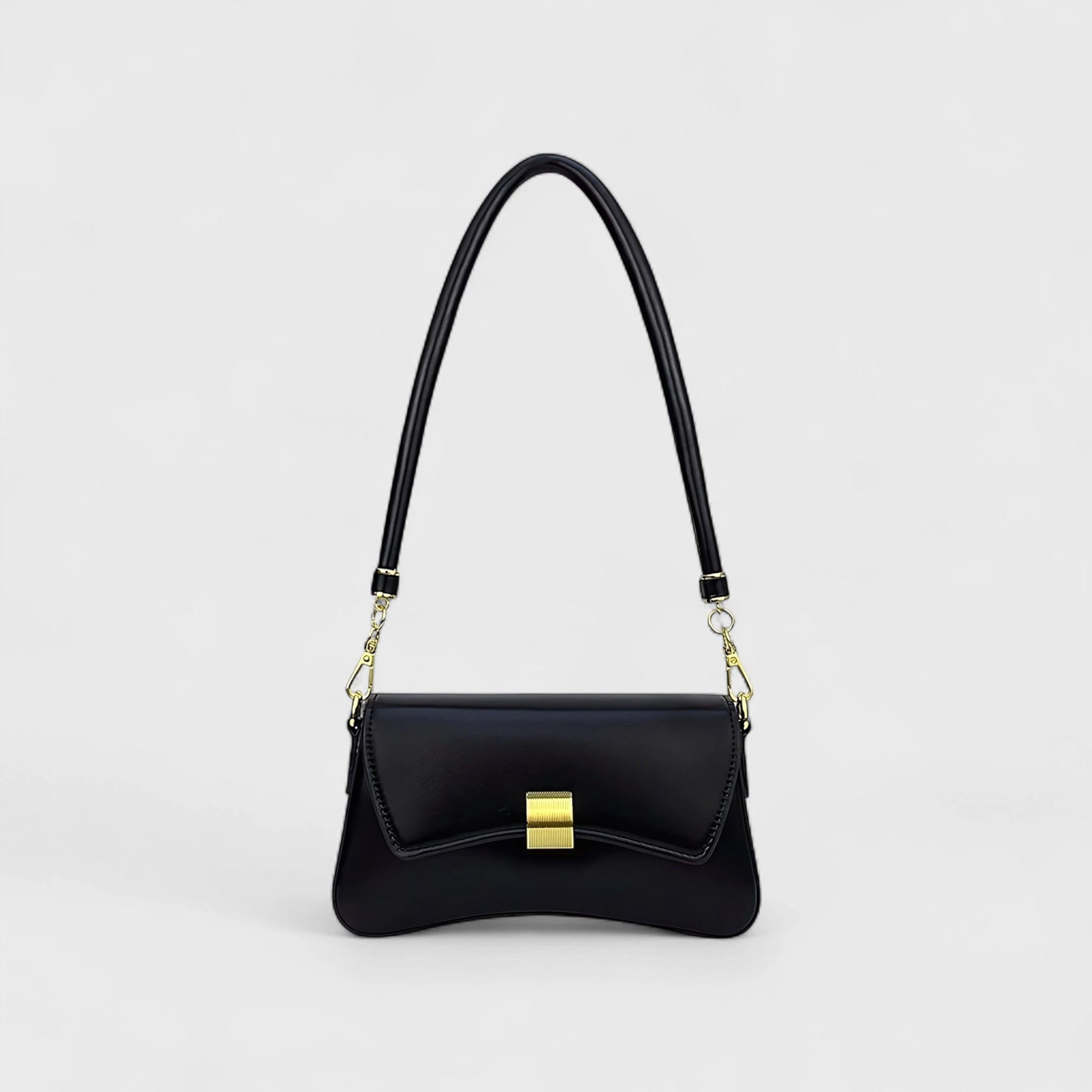 Golden Ripple – Wave-Edge Baguette Bag