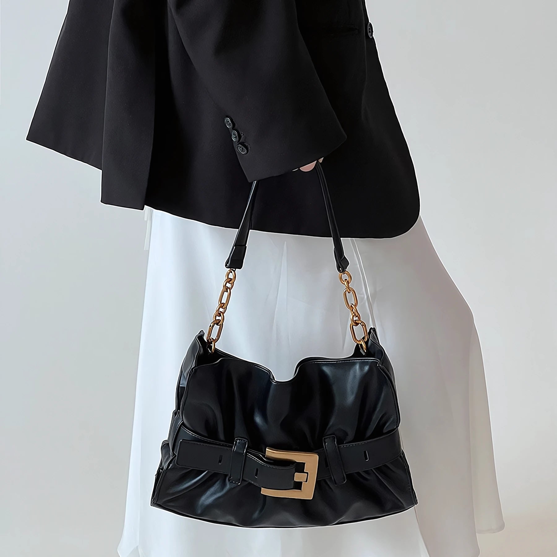 Croissant Fold – Pleated Leather Shoulder Bag