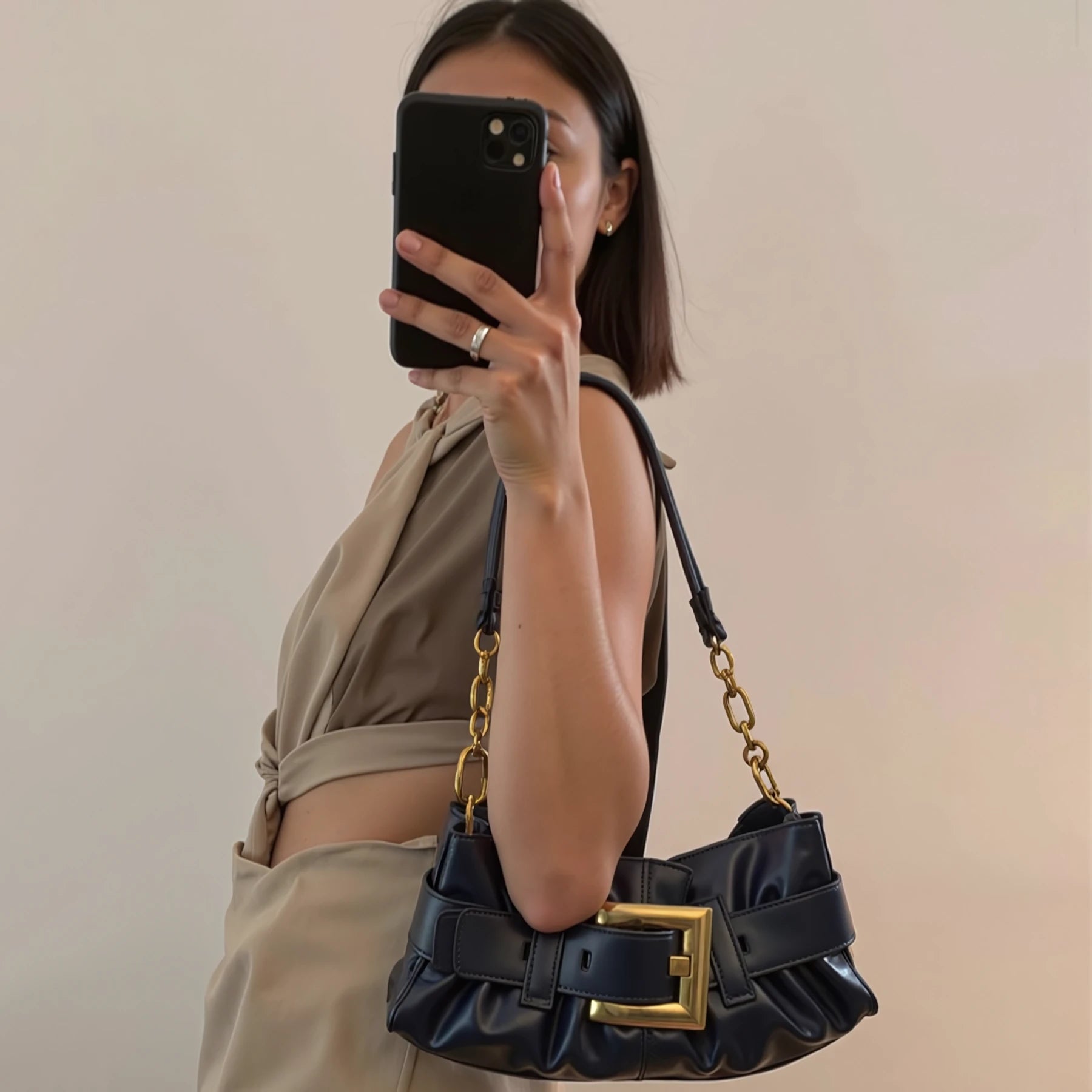 Croissant Fold – Pleated Leather Shoulder Bag