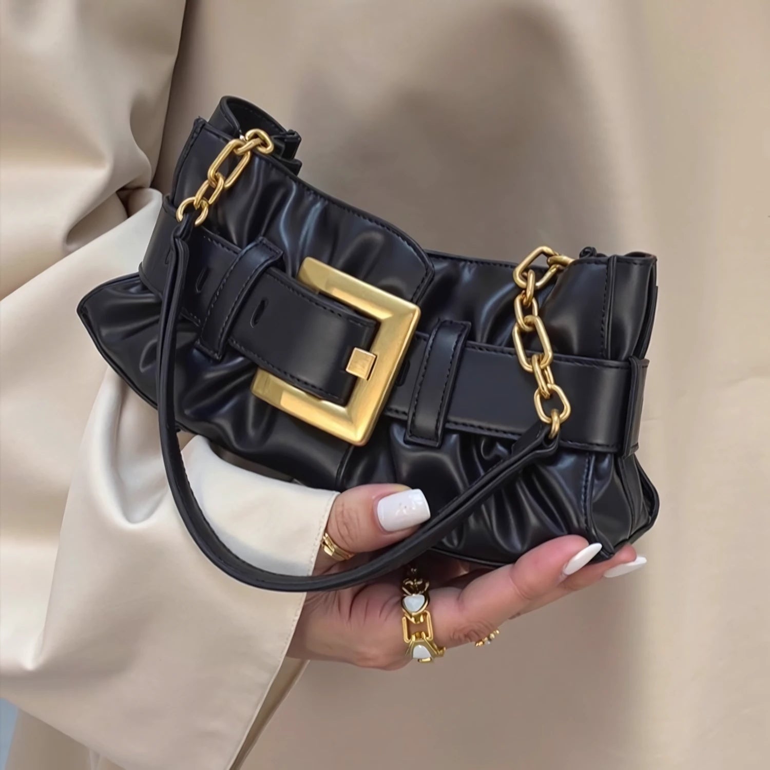 Croissant Fold – Pleated Leather Shoulder Bag