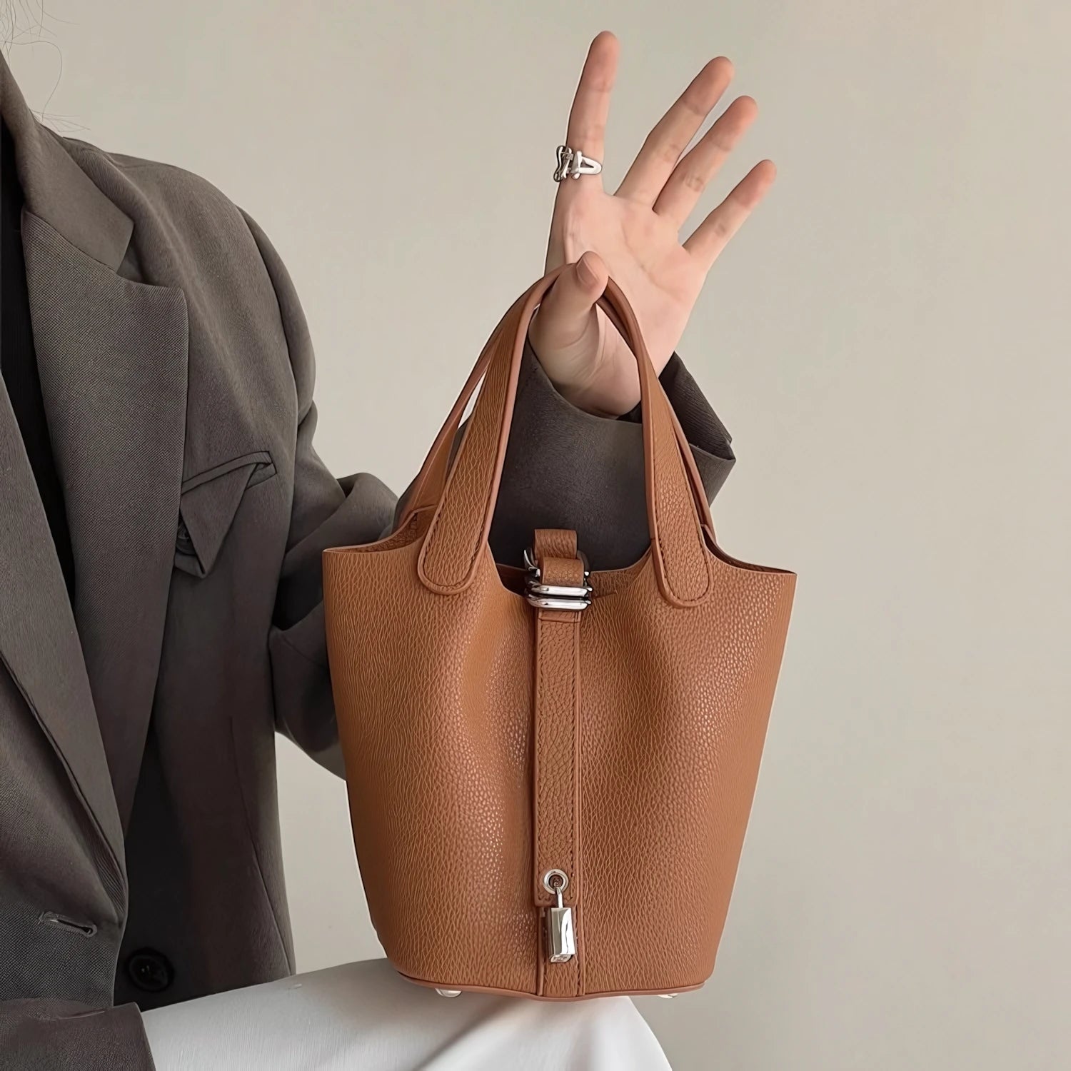 Soft Power in a Handle - Luxe Litchi Bucket Bag
