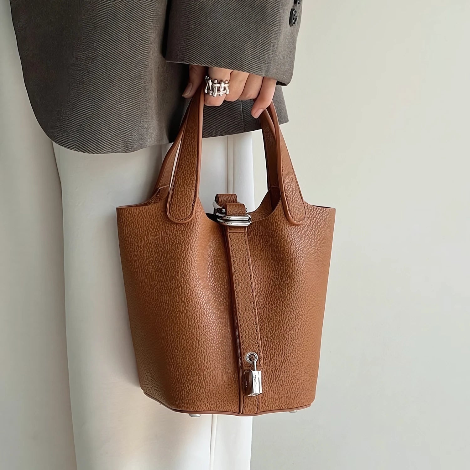 Soft Power in a Handle - Luxe Litchi Bucket Bag