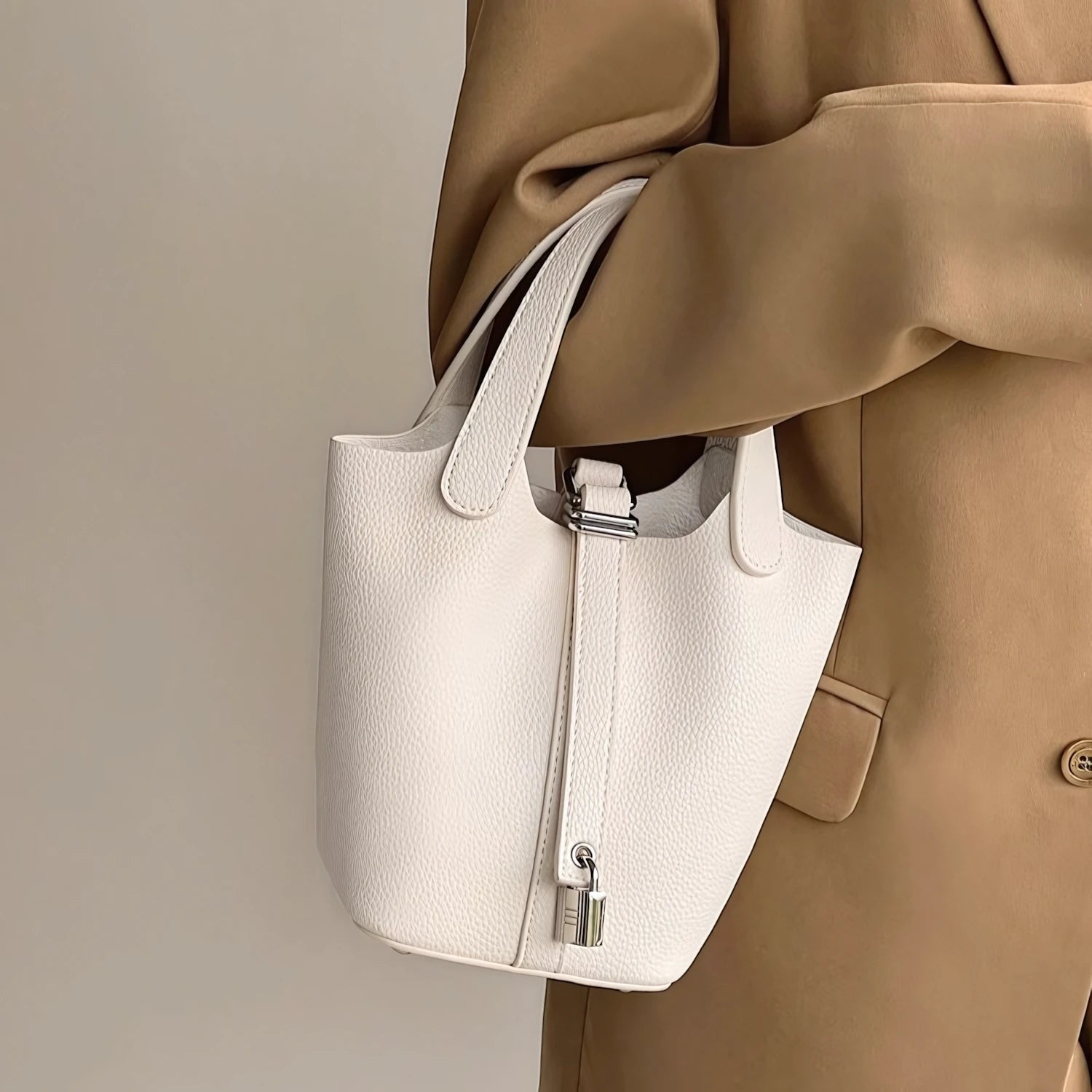 Soft Power in a Handle - Luxe Litchi Bucket Bag