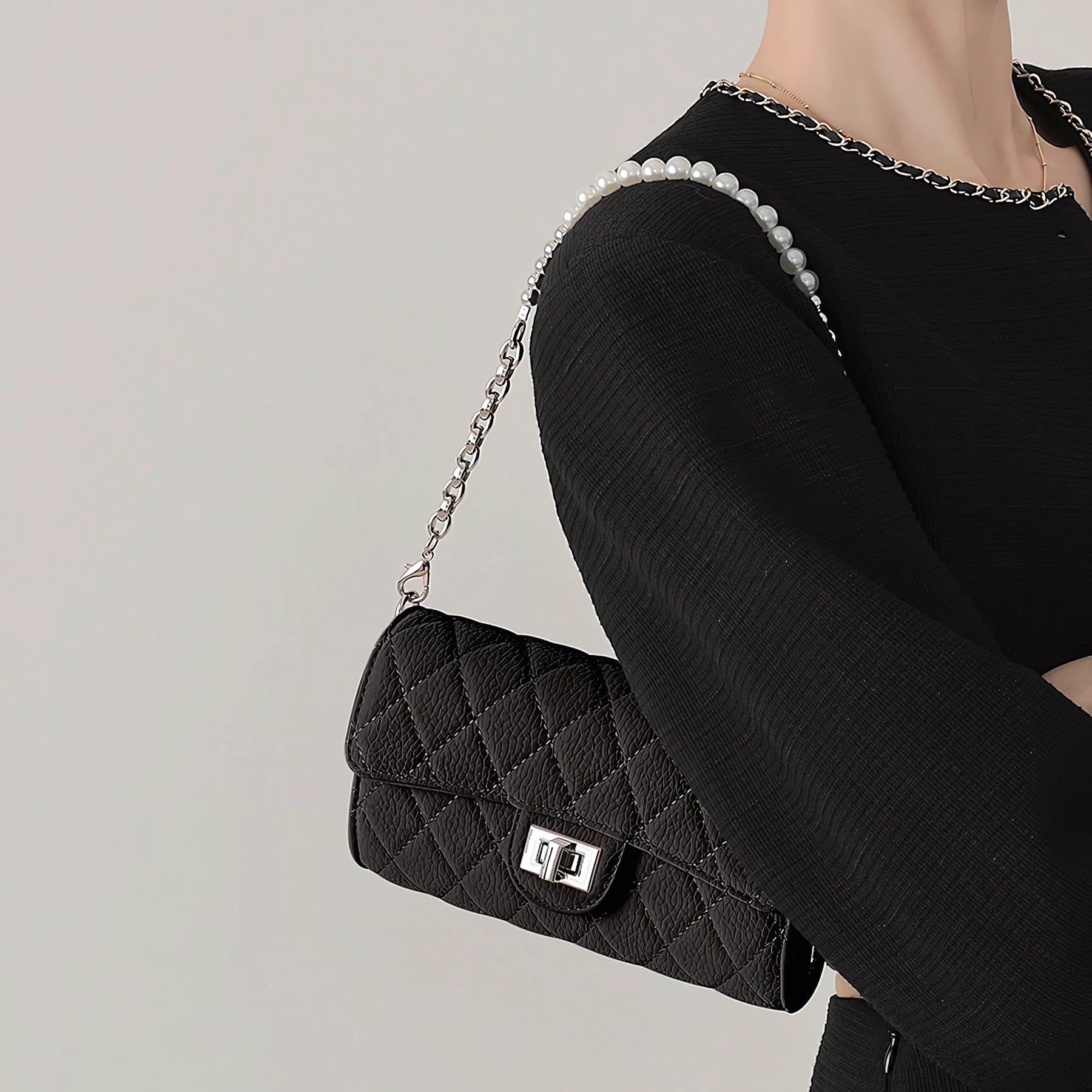 Pearl Whimsy – Quilted Soft Leather Chain Bag