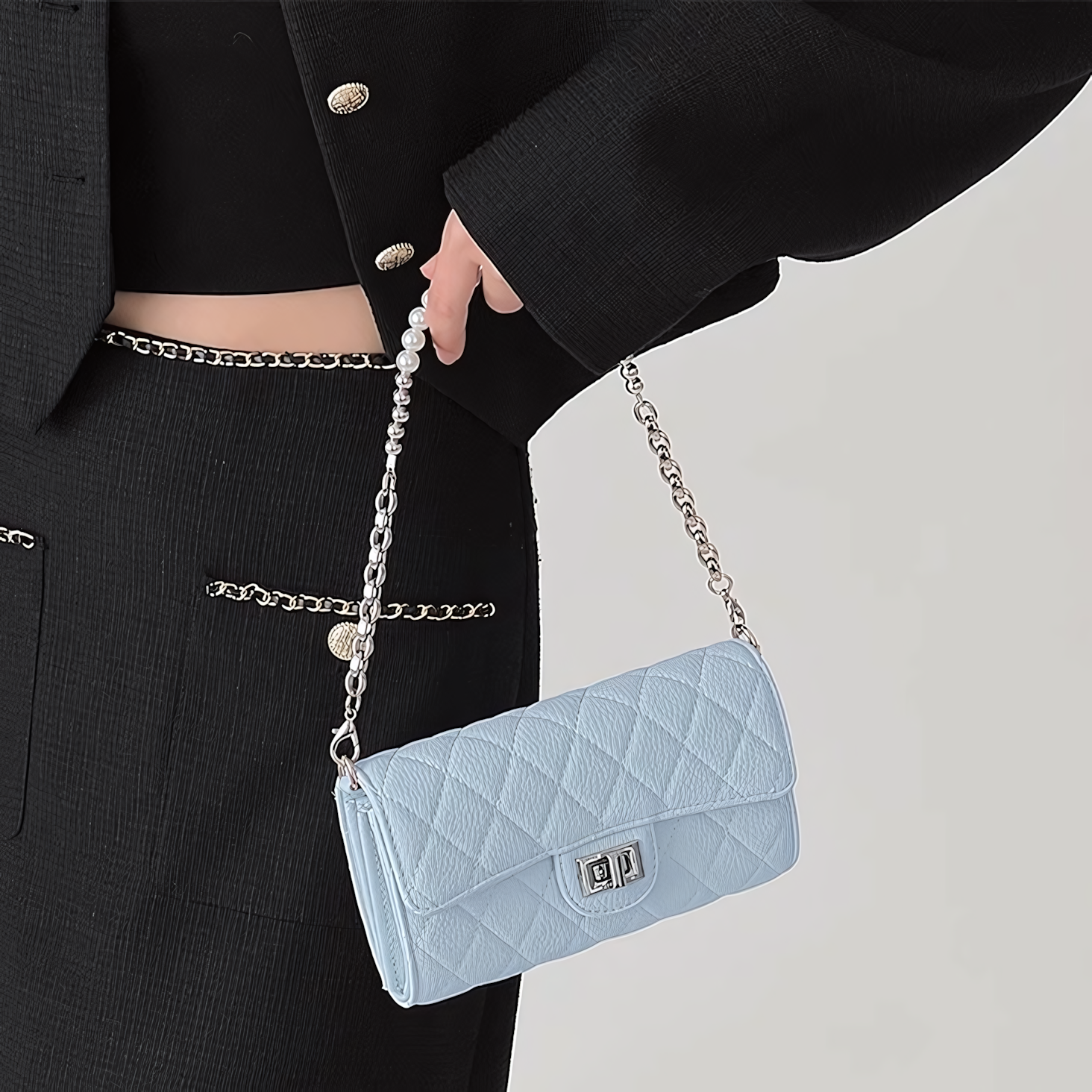 Pearl Whimsy – Quilted Soft Leather Chain Bag