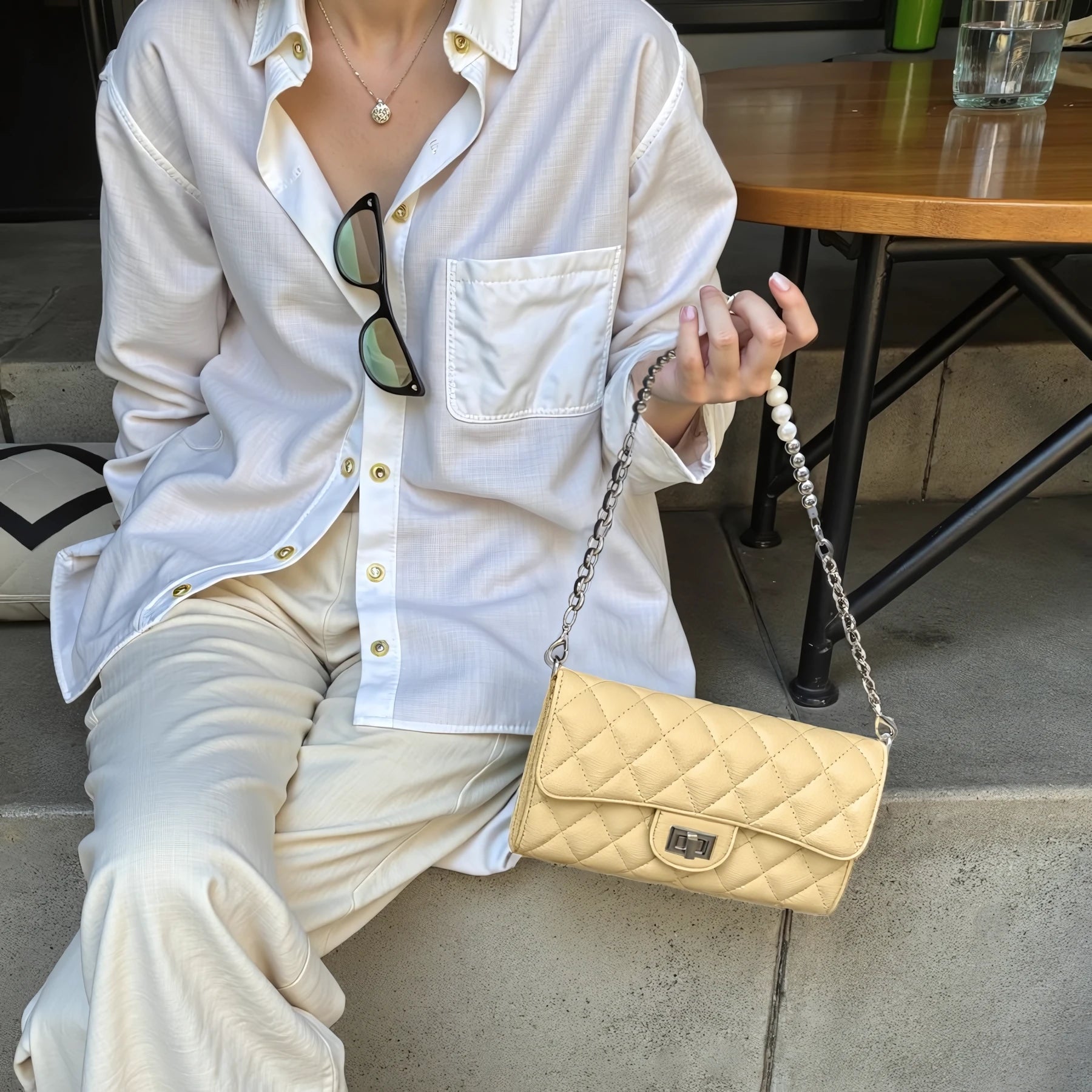 Pearl Whimsy – Quilted Soft Leather Chain Bag