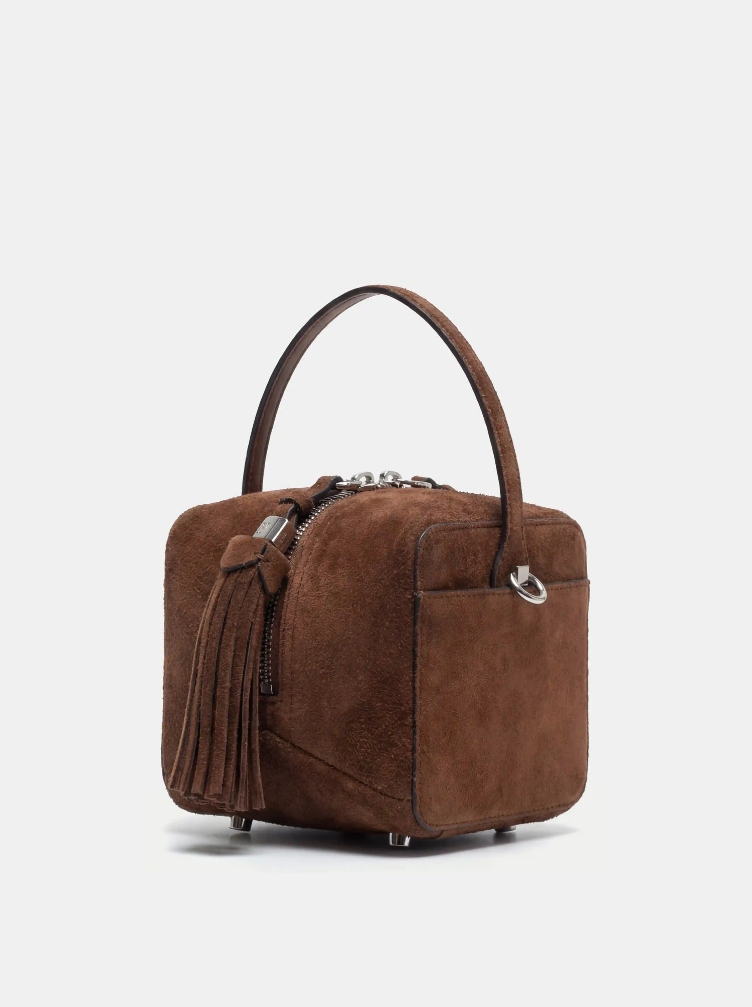 The Sugar Cube Tassel Box Bag · Espresso Suede