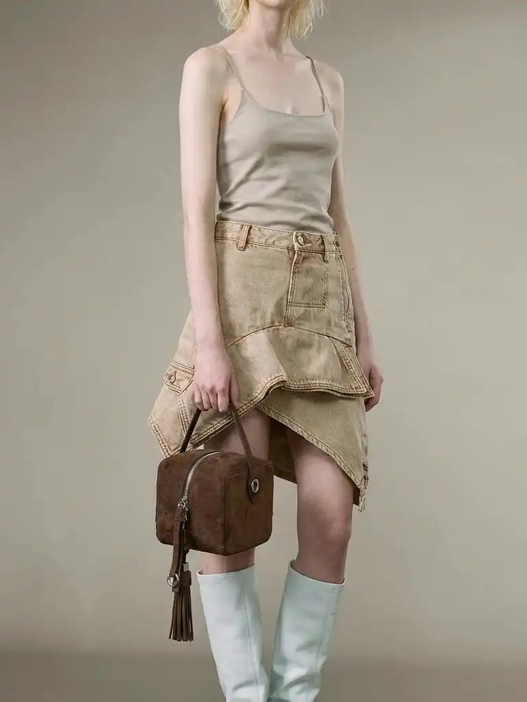 The Sugar Cube Tassel Box Bag · Espresso Suede