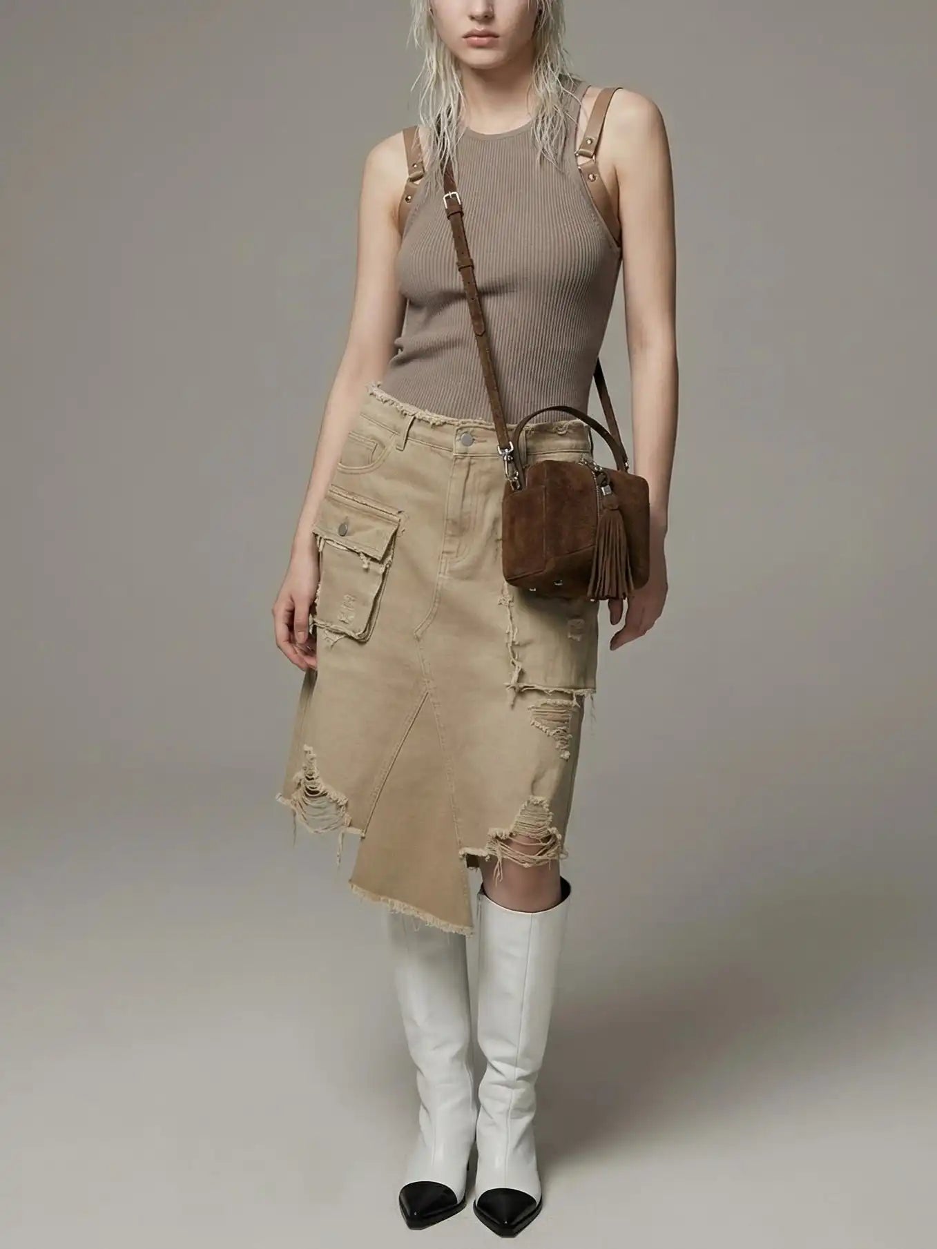 The Sugar Cube Tassel Box Bag · Espresso Suede