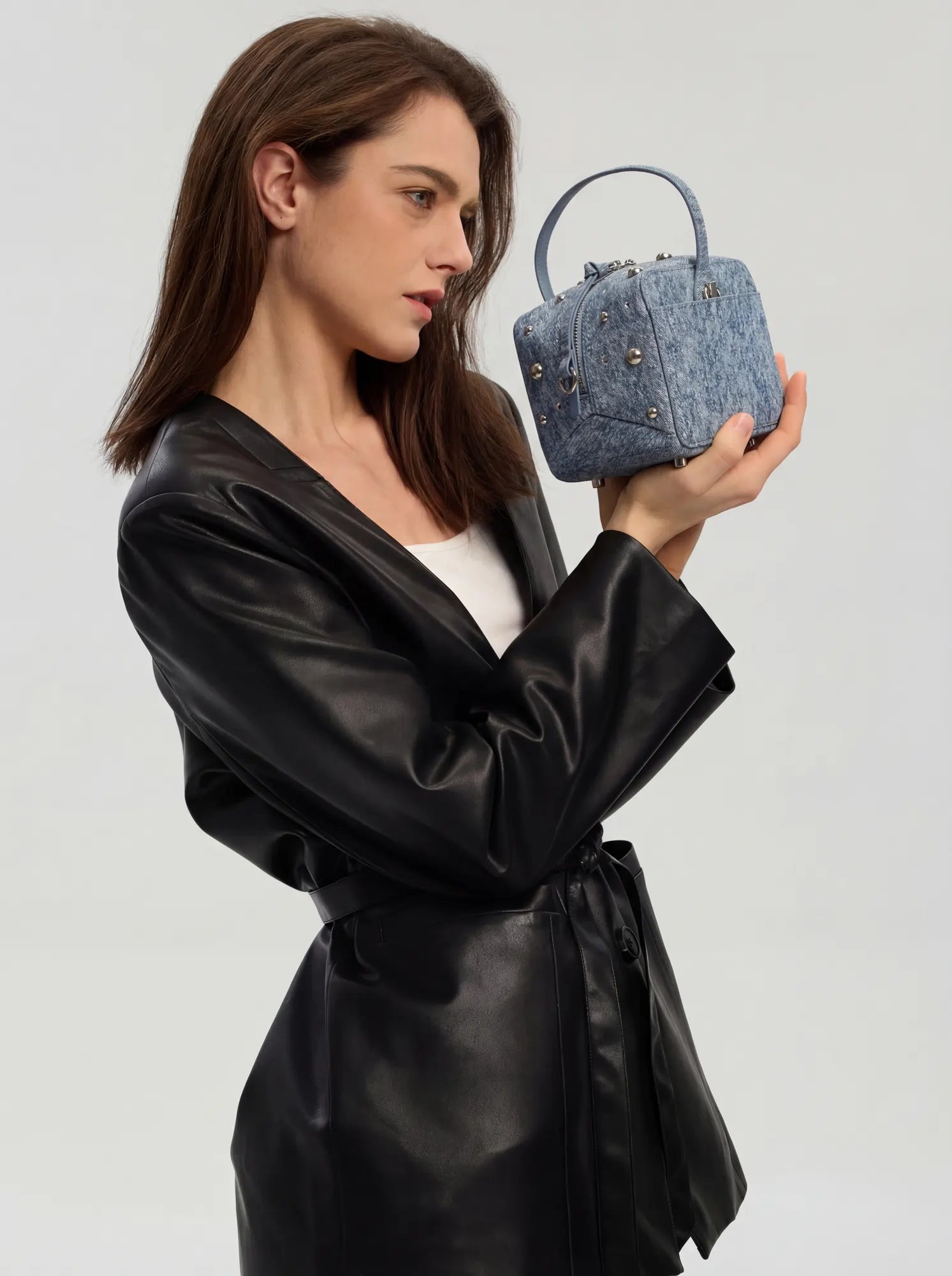 Vintage Denim Cube · Studded Box Bag