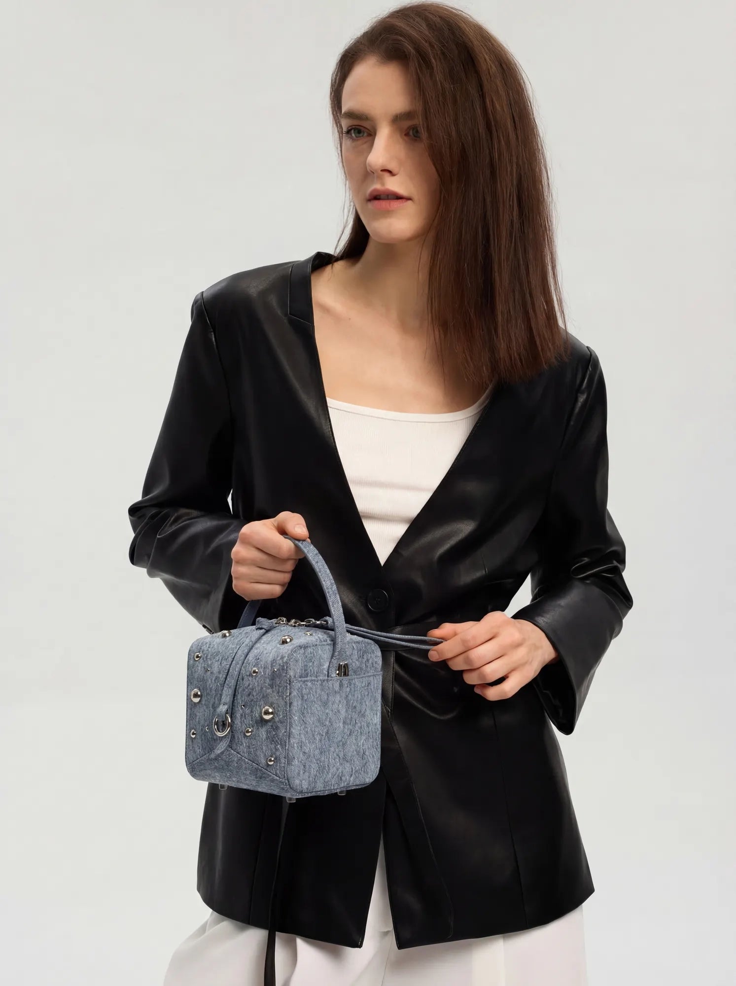 Vintage Denim Cube · Studded Box Bag