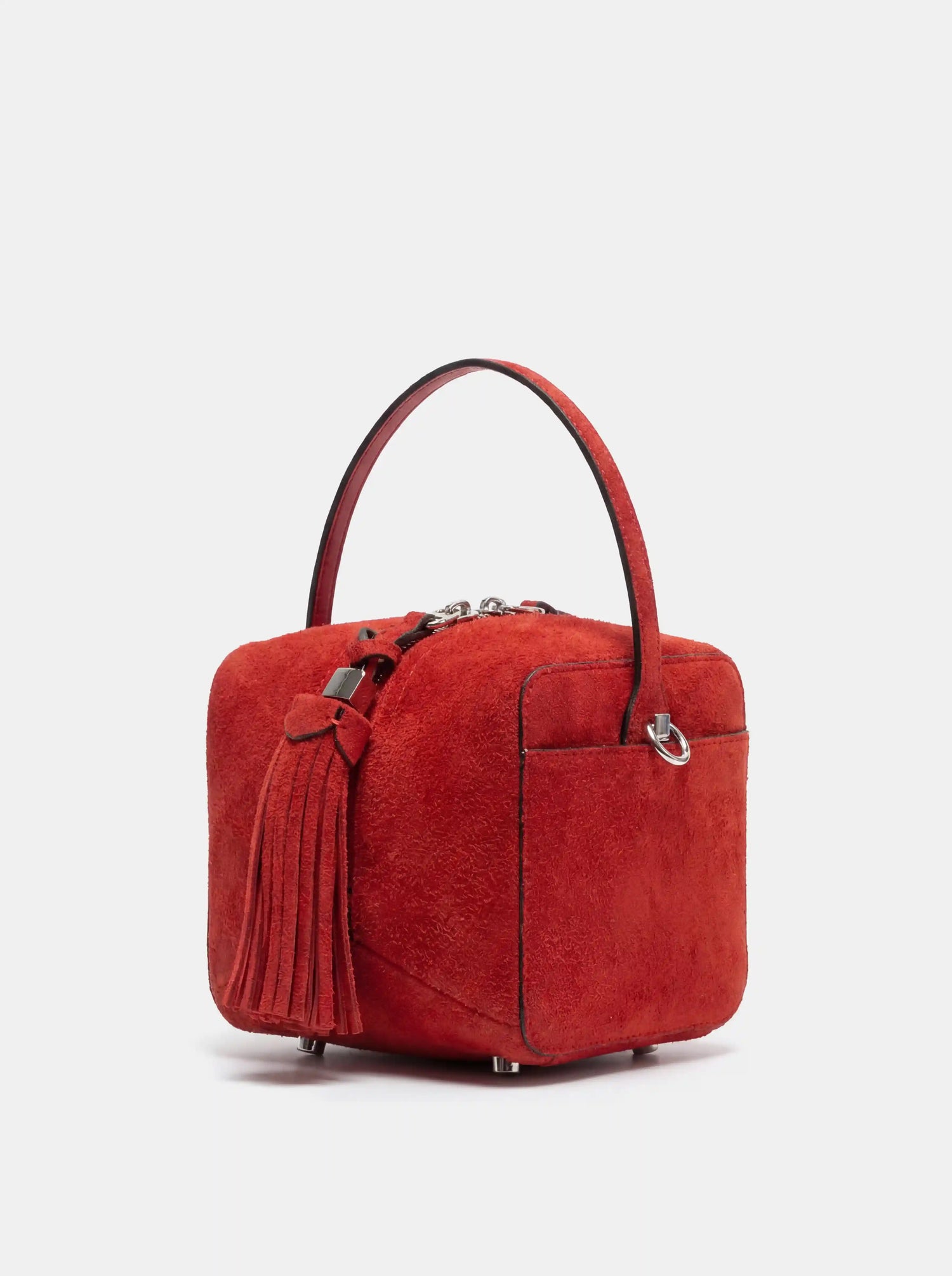 The Sugar Cube Tassel Box Bag · Chili Red Suede