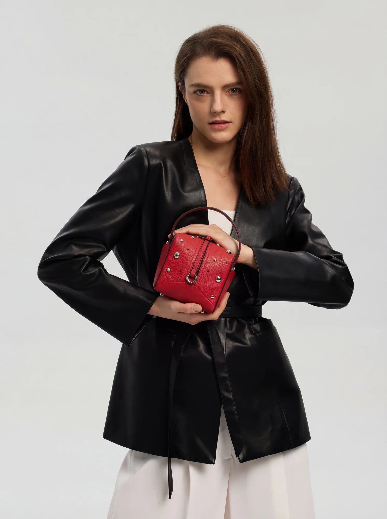 The Crimson Cube · Studded Sheepskin Box Bag