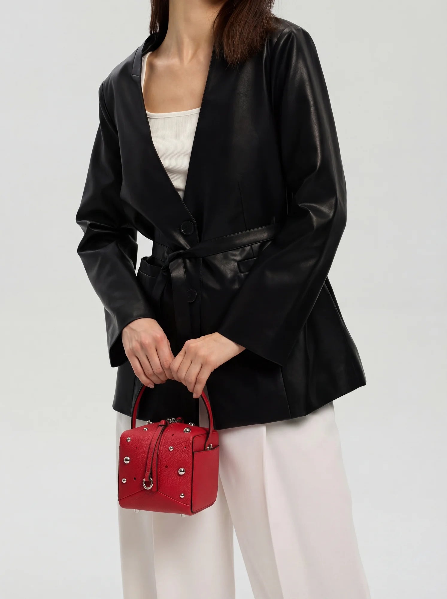 The Crimson Cube · Studded Sheepskin Box Bag