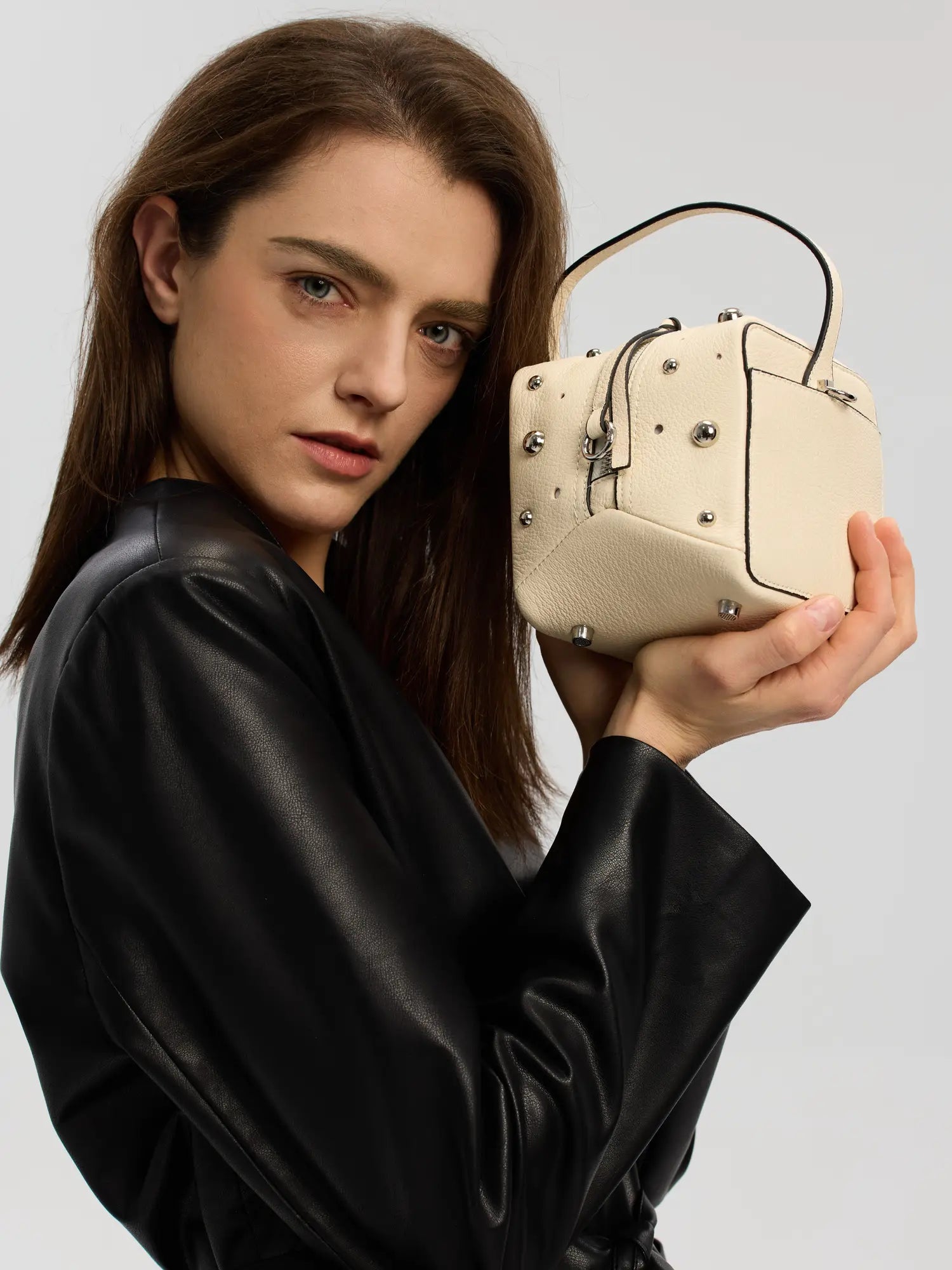 The Frost Cube · Studded Sheepskin Box Bag