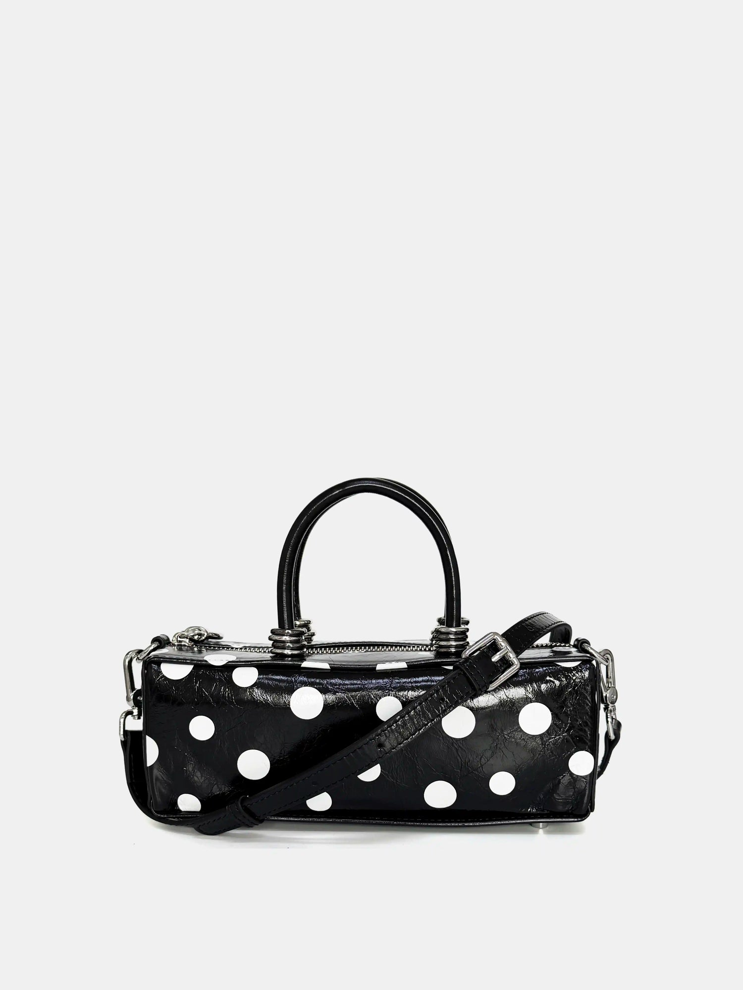 The Bar Structured Baguette · Black Polka Dot Leather