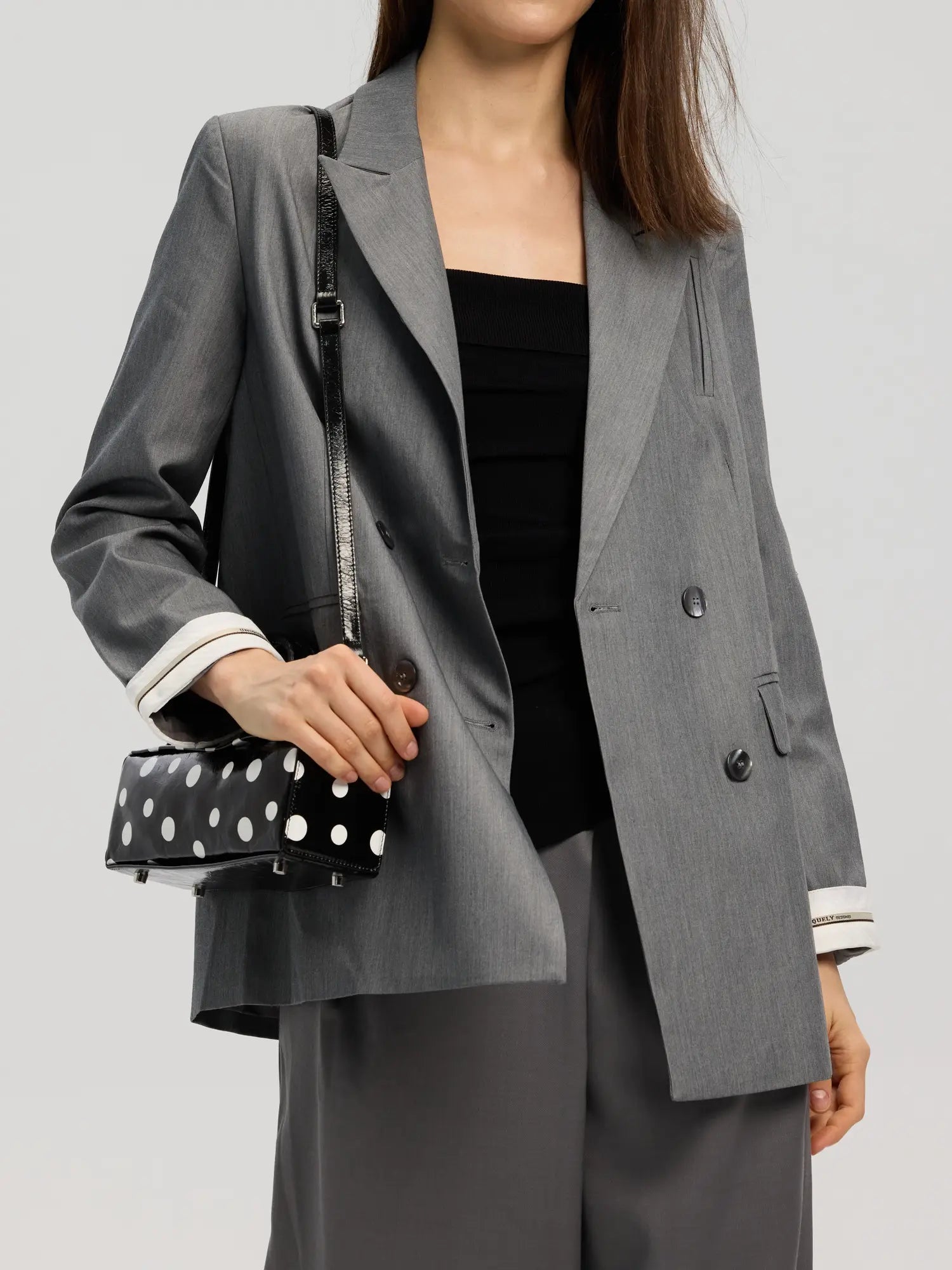 The Bar Structured Baguette · Black Polka Dot Leather