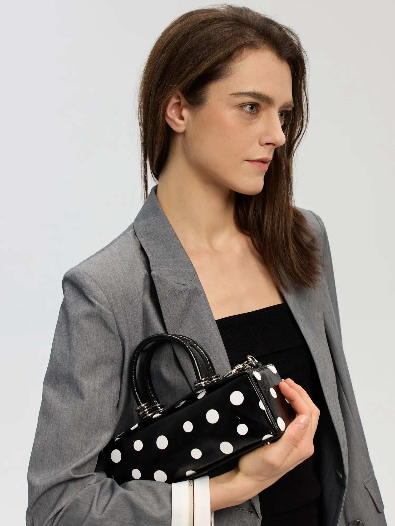 The Bar Structured Baguette · Black Polka Dot Leather