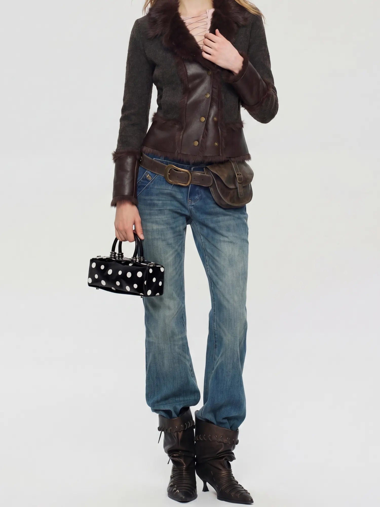 The Bar Structured Baguette · Black Polka Dot Leather