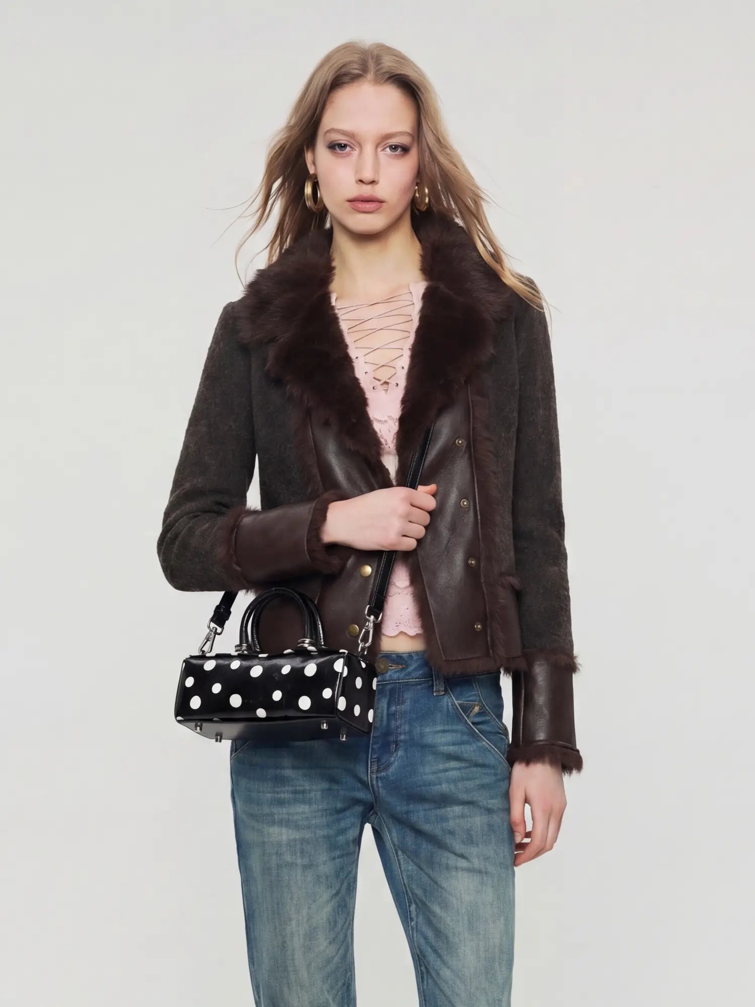 The Bar Structured Baguette · Black Polka Dot Leather