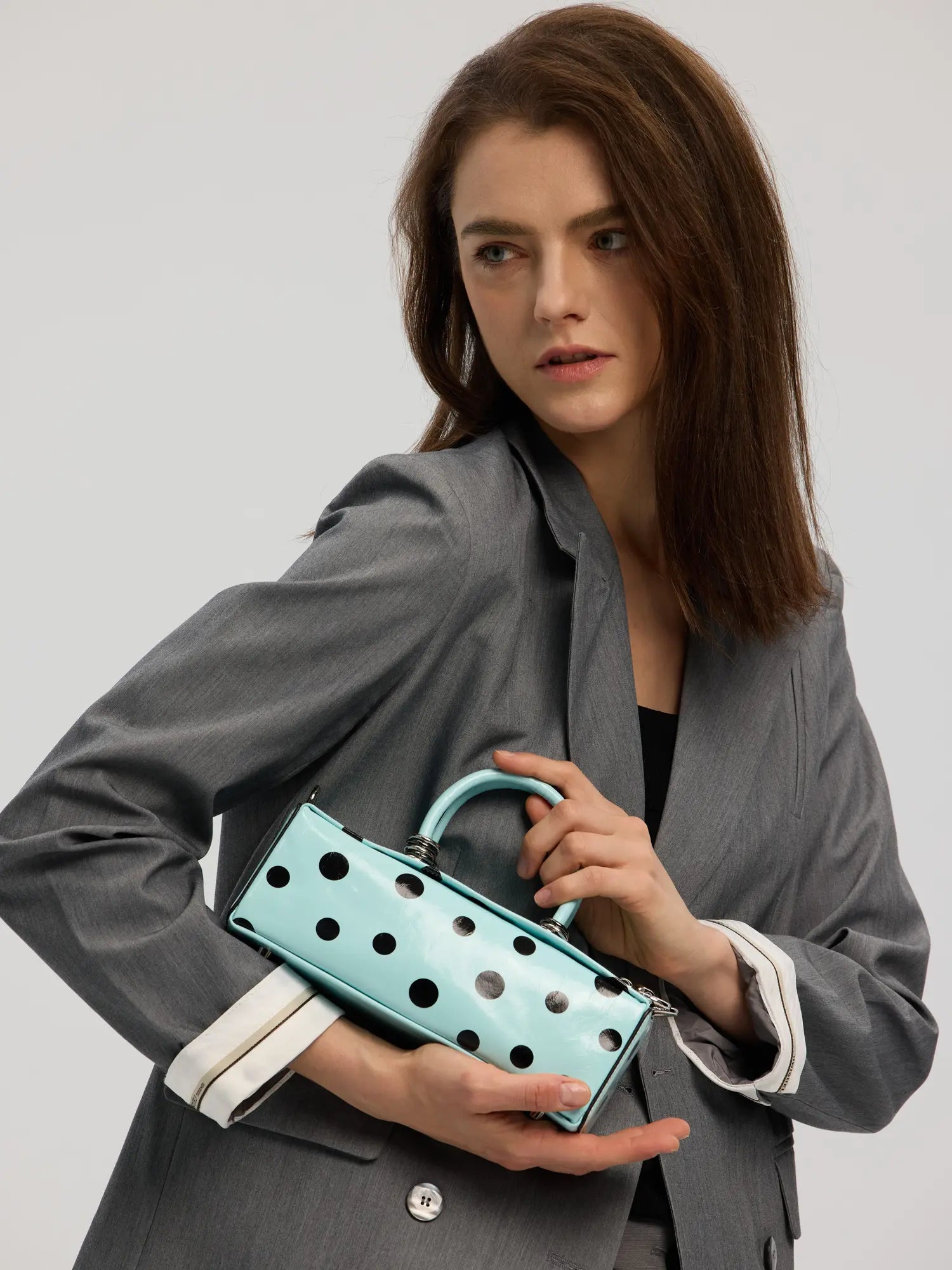 The Bar Structured Baguette · Mint Polka Dot Leather