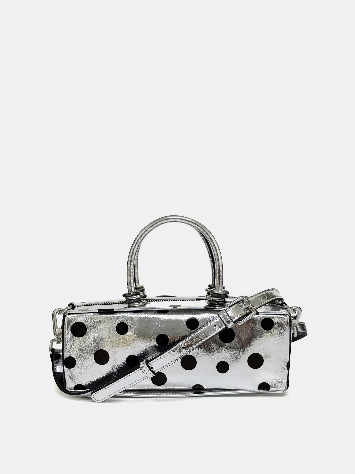 The Bar Structured Baguette · Silver Polka Dot Leather