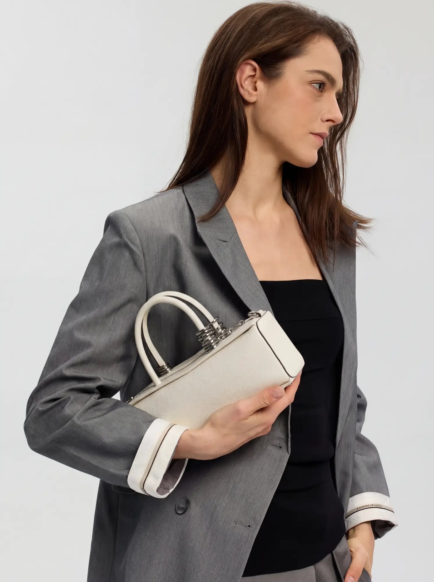 The Bar Structured Baguette · White Leather