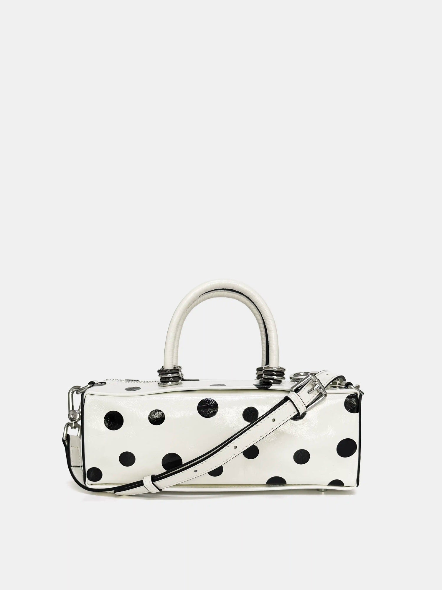 The Bar Structured Baguette · White Polka Dot Leather