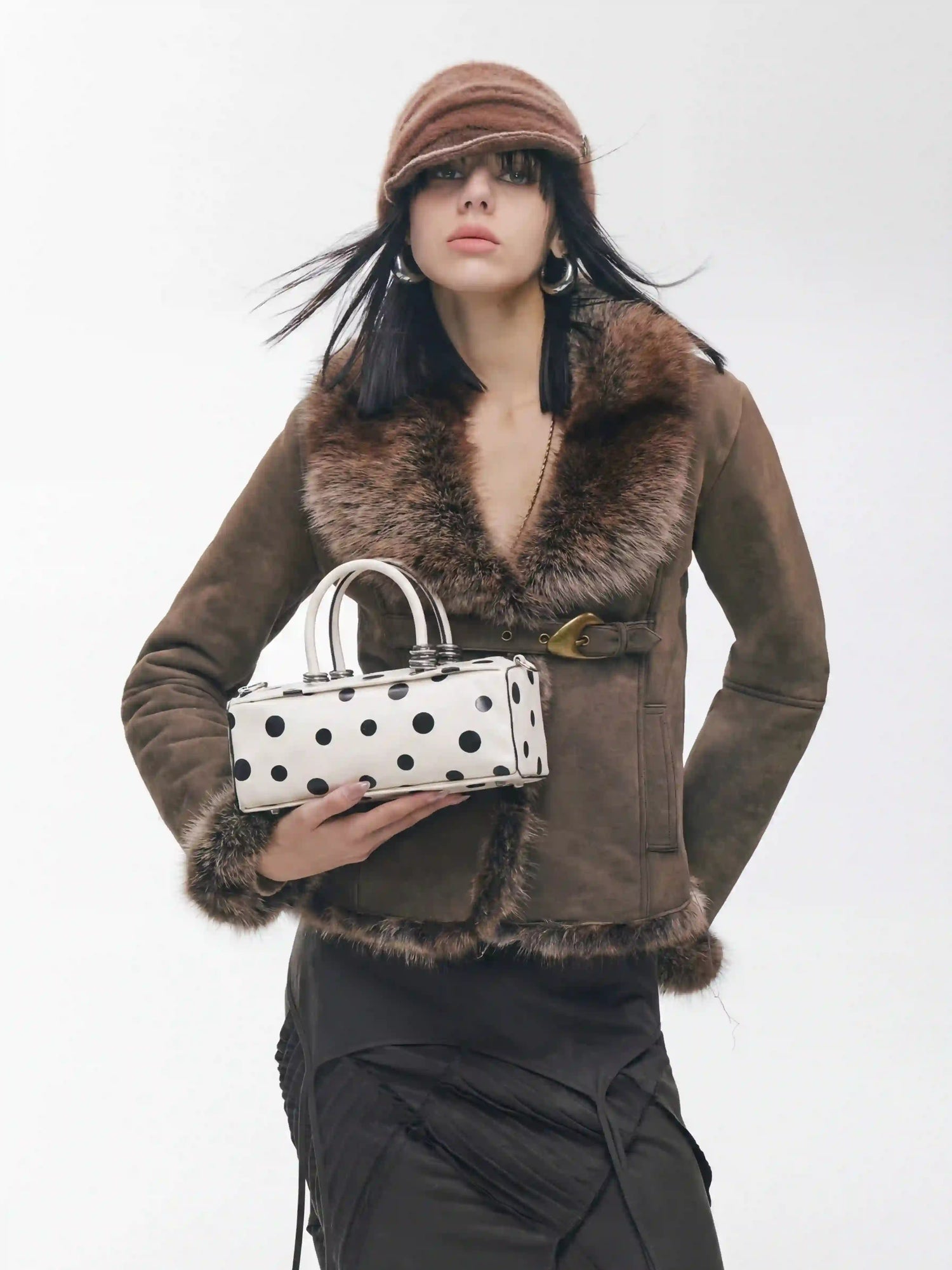 The Bar Structured Baguette · White Polka Dot Leather