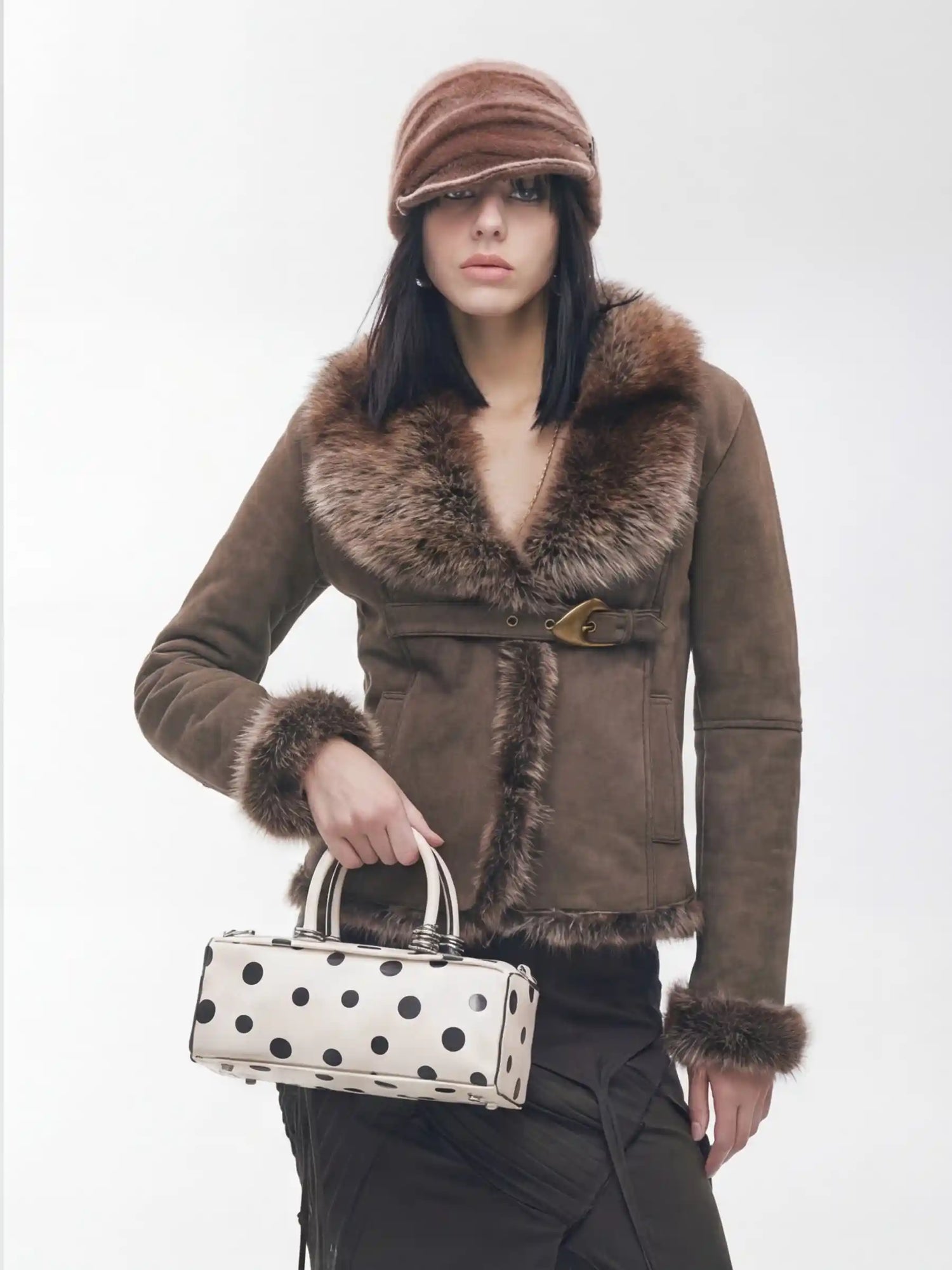 The Bar Structured Baguette · White Polka Dot Leather