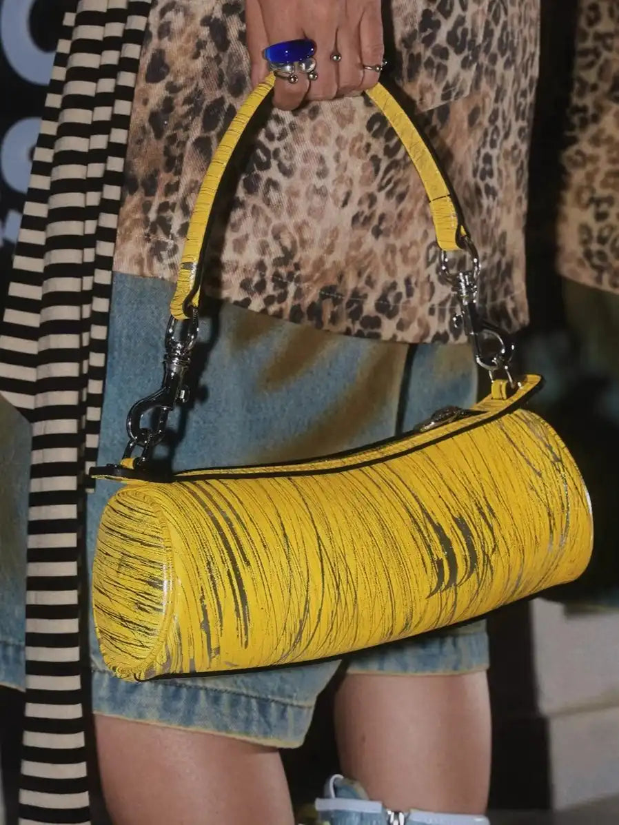 The Cyber-Mech East-West Barrel Bag · Distressed Lemon Sheepskin