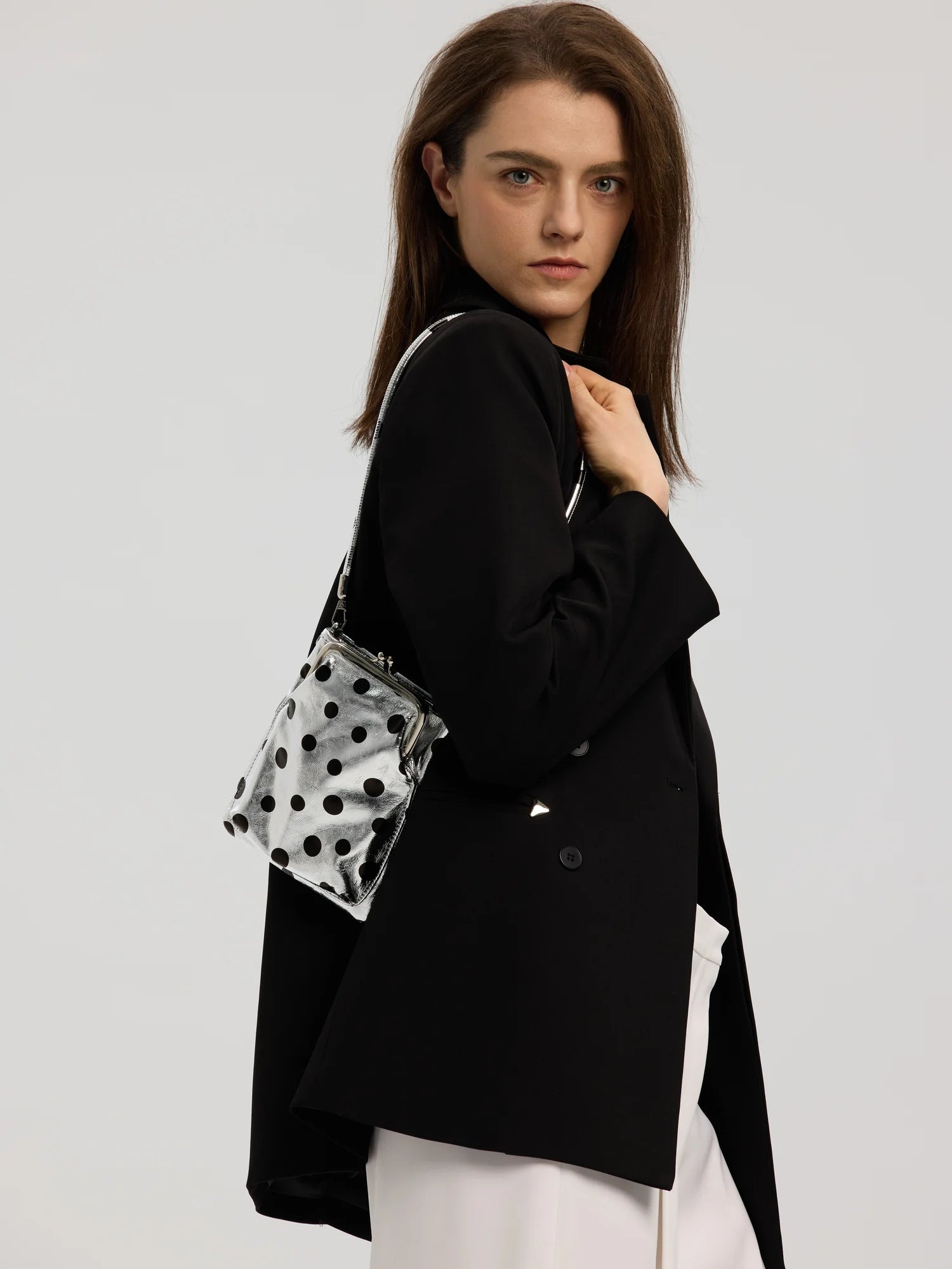 The Neo-Vintage Kiss-Lock Bag · Silver Polka Dot
