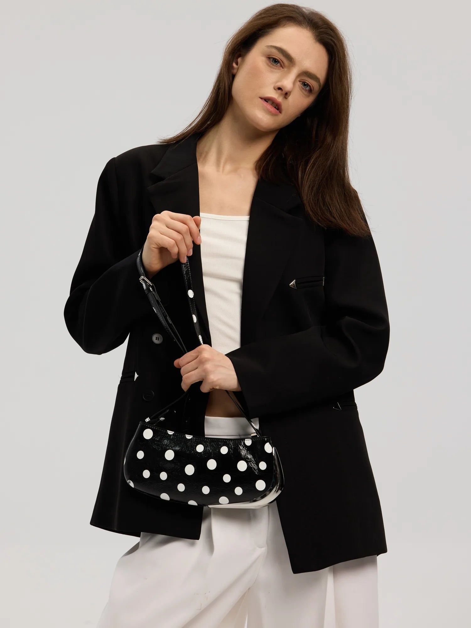 The Avant Metal-Corner Baguette · Black Polka Dot