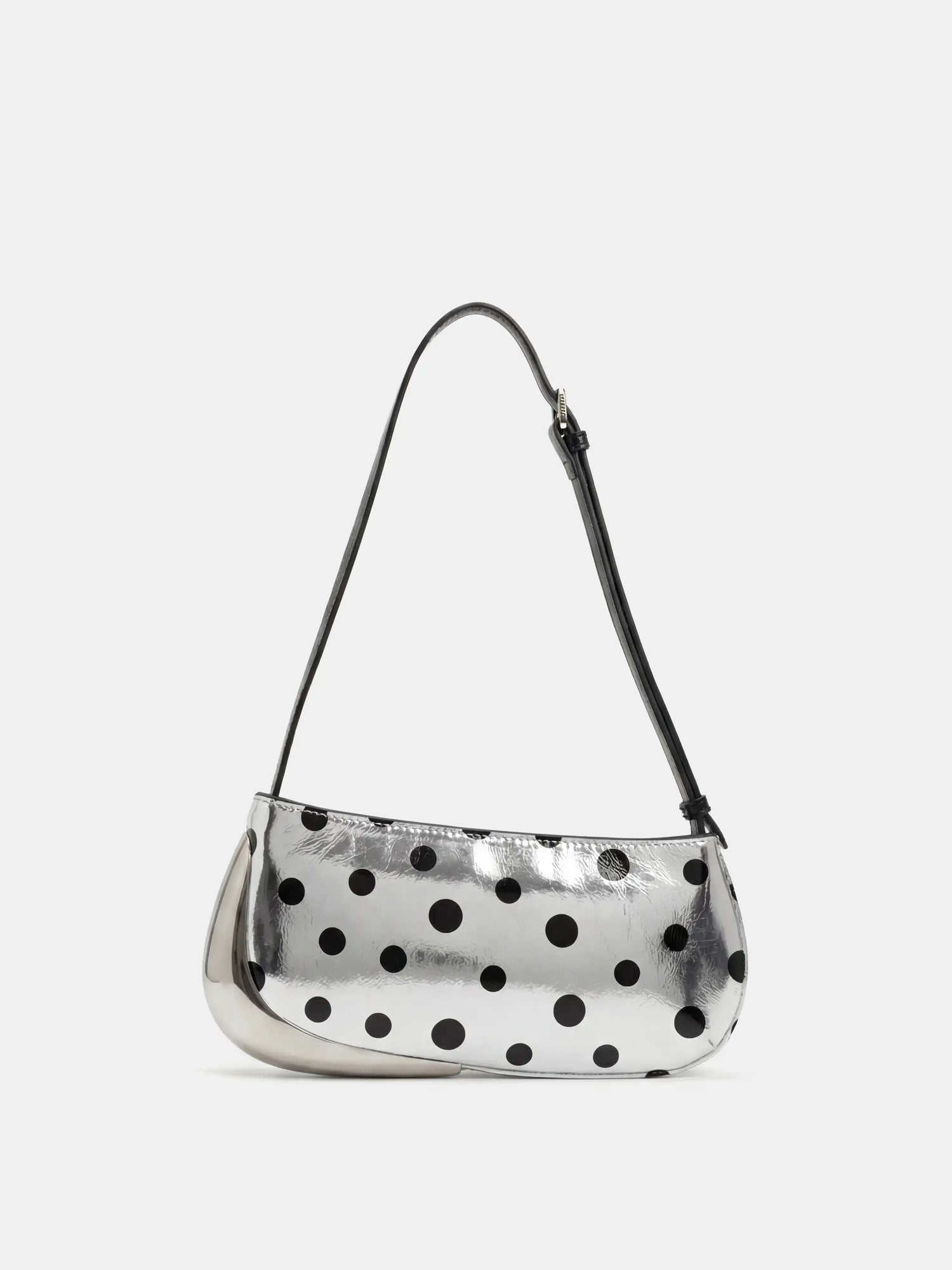 The Avant Metal-Corner Baguette · Silver Polka Dot Leather